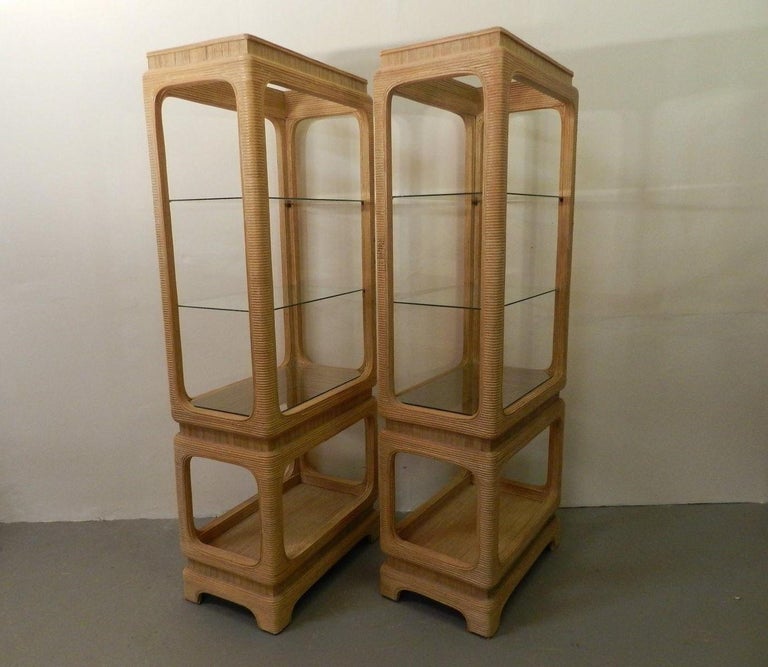Mid-Century Modern 1970s Pair of Pencil Reed Bamboo Etagere Shelves For Sale