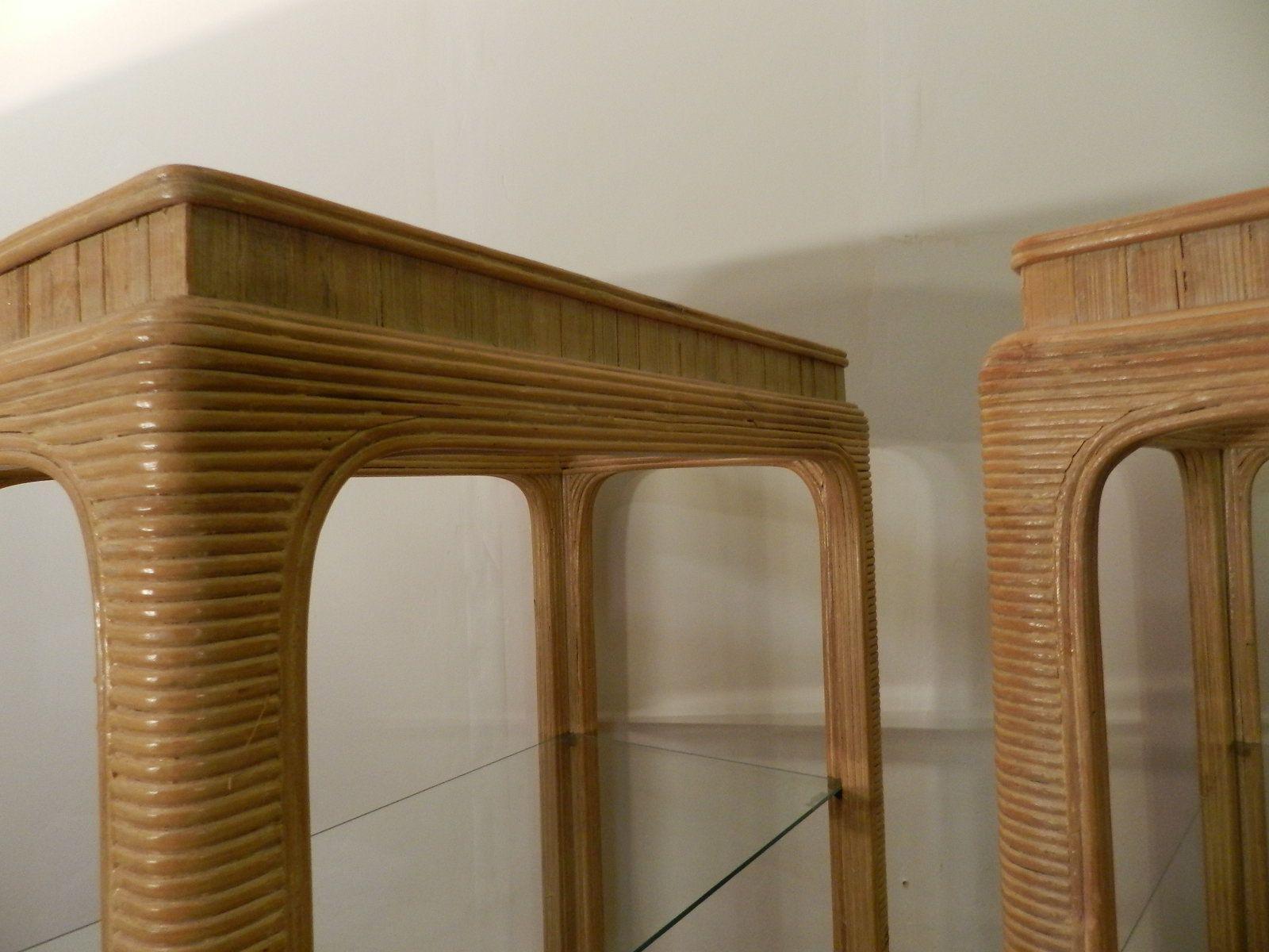 American 1970s Pair of Pencil Reed Bamboo Etagere Shelves For Sale