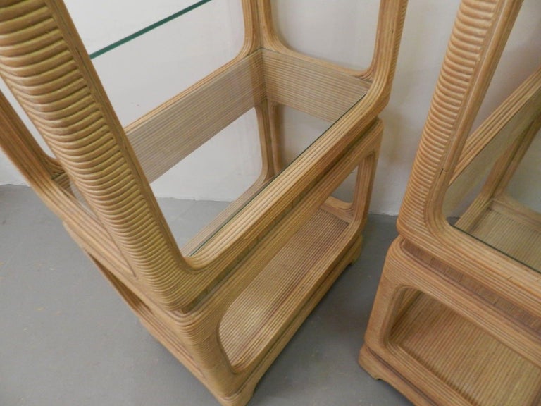 1970s Pair of Pencil Reed Bamboo Etagere Shelves In Good Condition For Sale In Dallas, TX