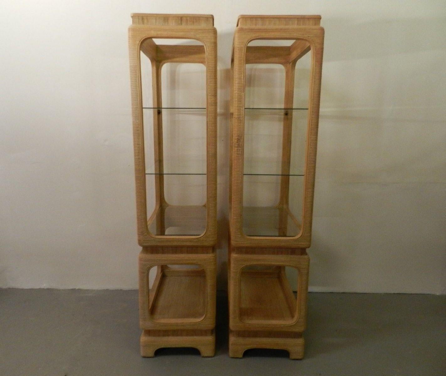 Late 20th Century 1970s Pair of Pencil Reed Bamboo Etagere Shelves For Sale