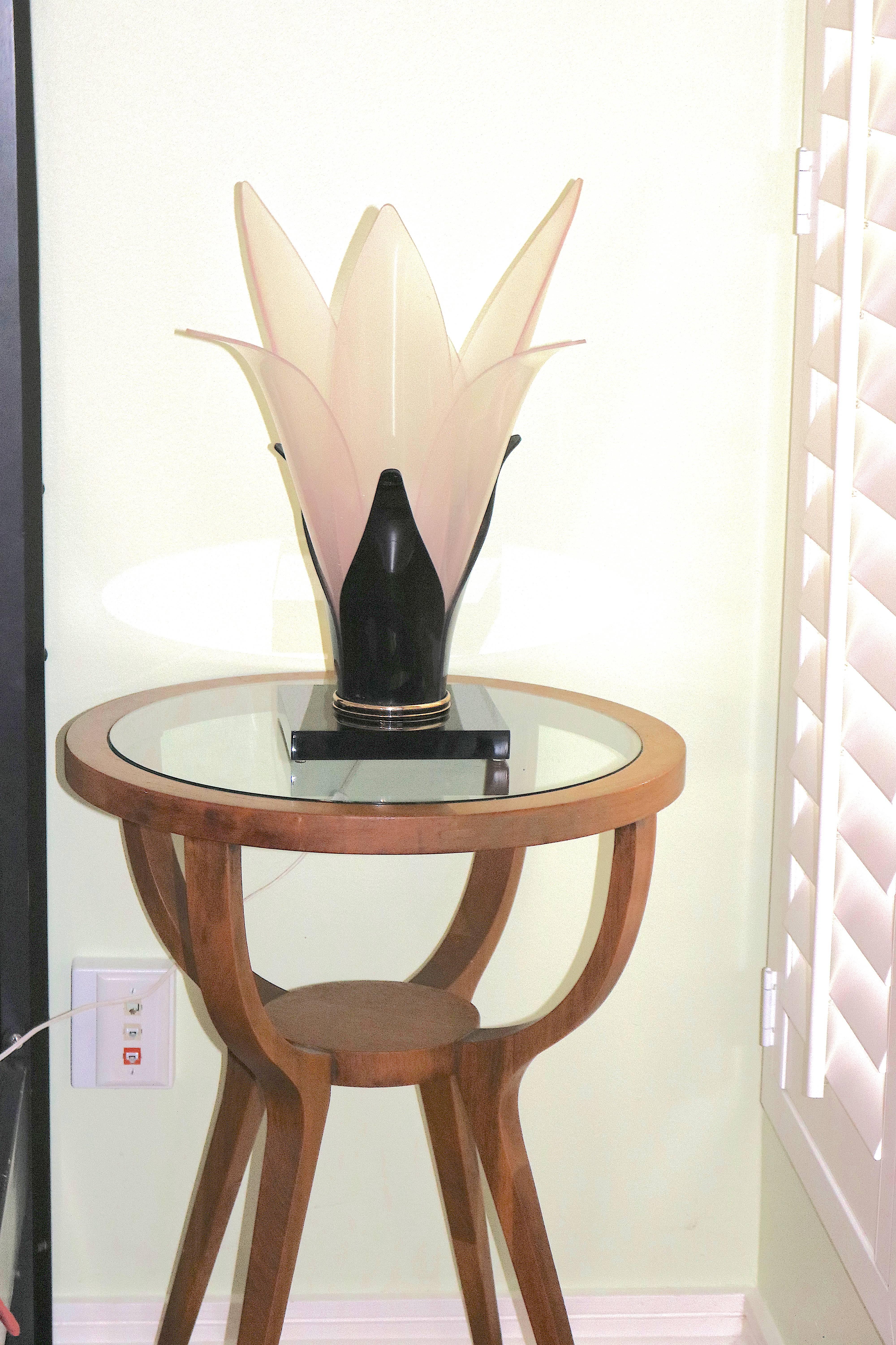 Art Deco 1970s Pair of Rougier Tulip Table Lamps-Rare Coloration Pink and Black For Sale