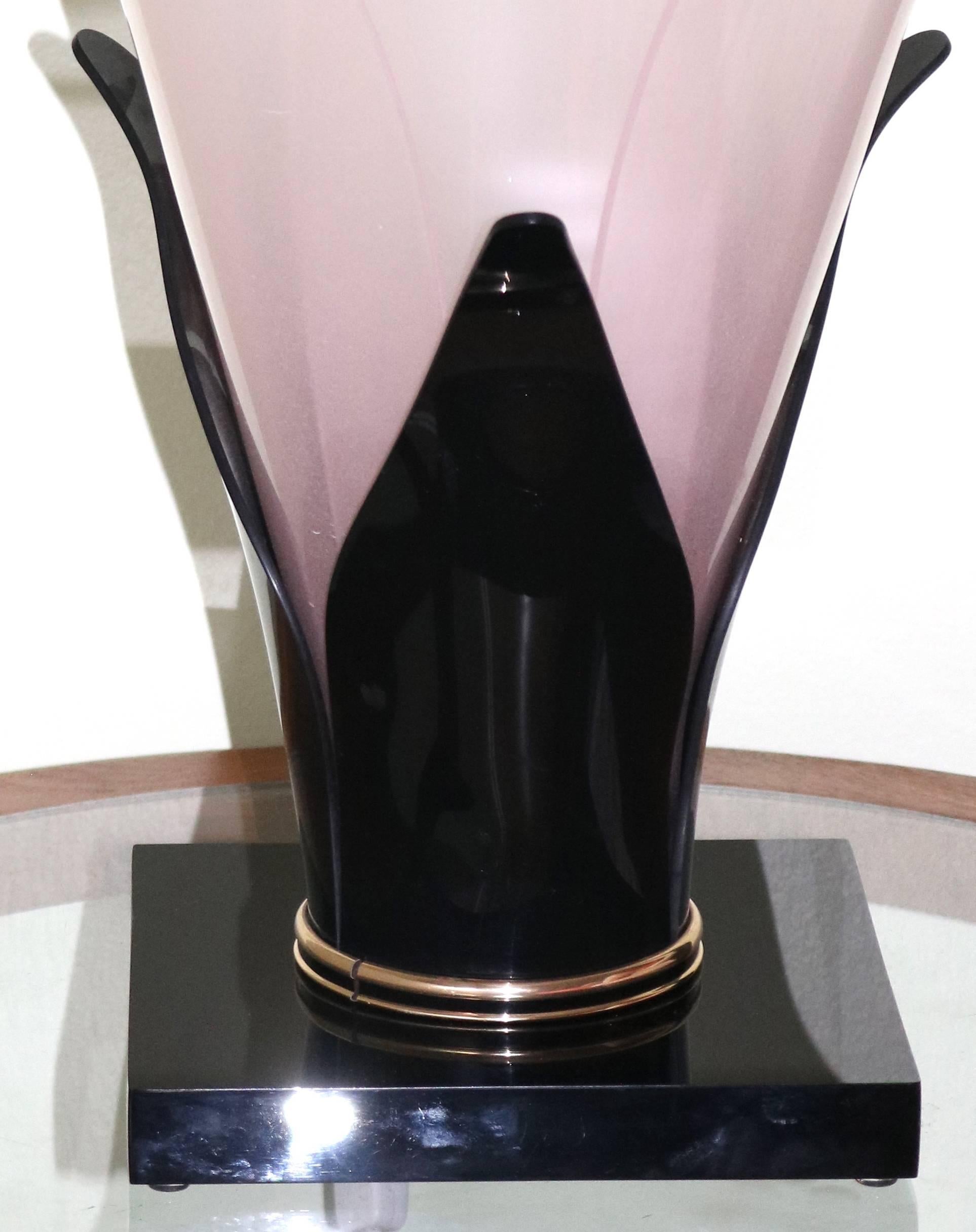 1970s Pair of Rougier Tulip Table Lamps-Rare Coloration Pink and Black In Good Condition For Sale In West Palm Beach, FL