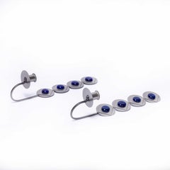 1970's Pair Scandinavian Wall Sconces Metal and Blue Glass