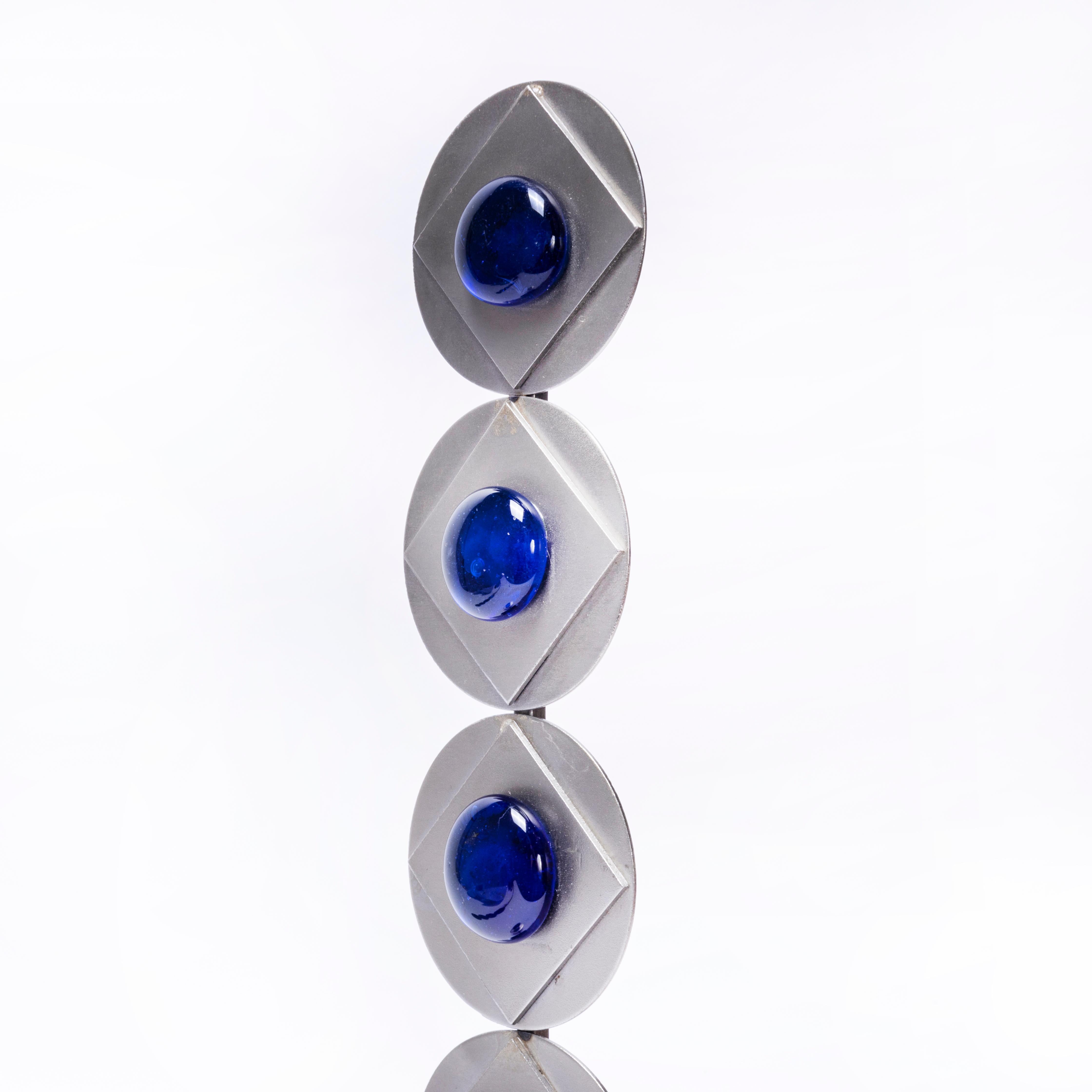 Late 20th Century 1970's Pair Scandinavian Wall Sconces Metal And Blue Glass For Sale