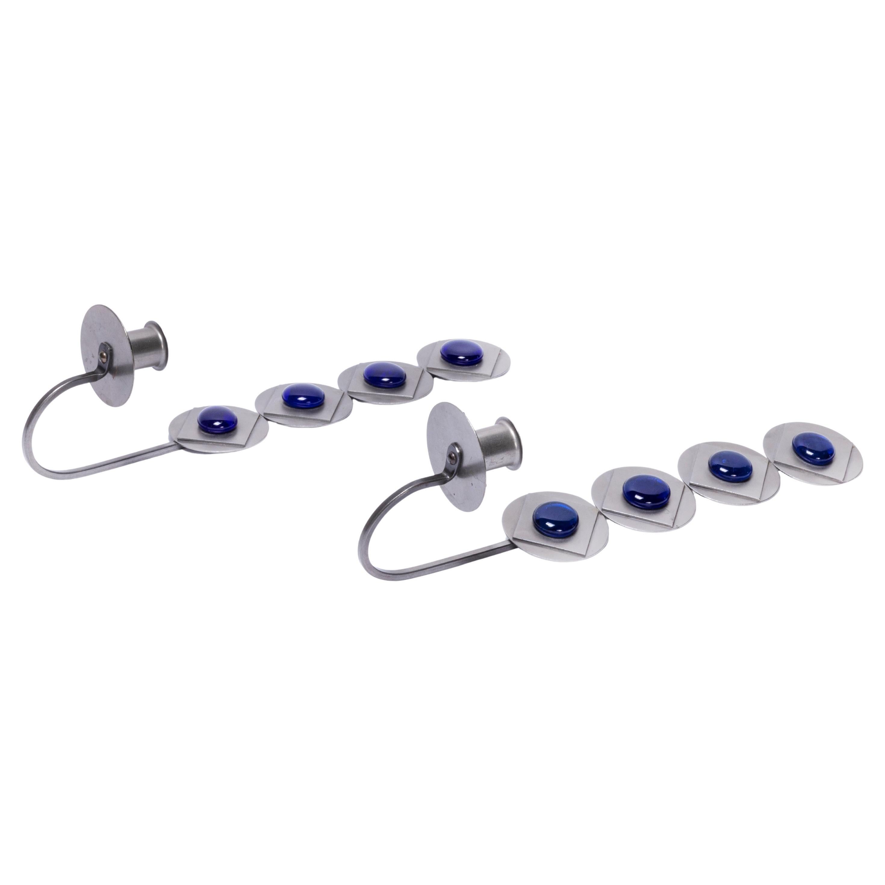 1970's Pair Scandinavian Wall Sconces Metal And Blue Glass For Sale