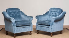 1970s Pair Swedish Hollywood Regency Lounge Velvet Chairs by Broderna Andersson