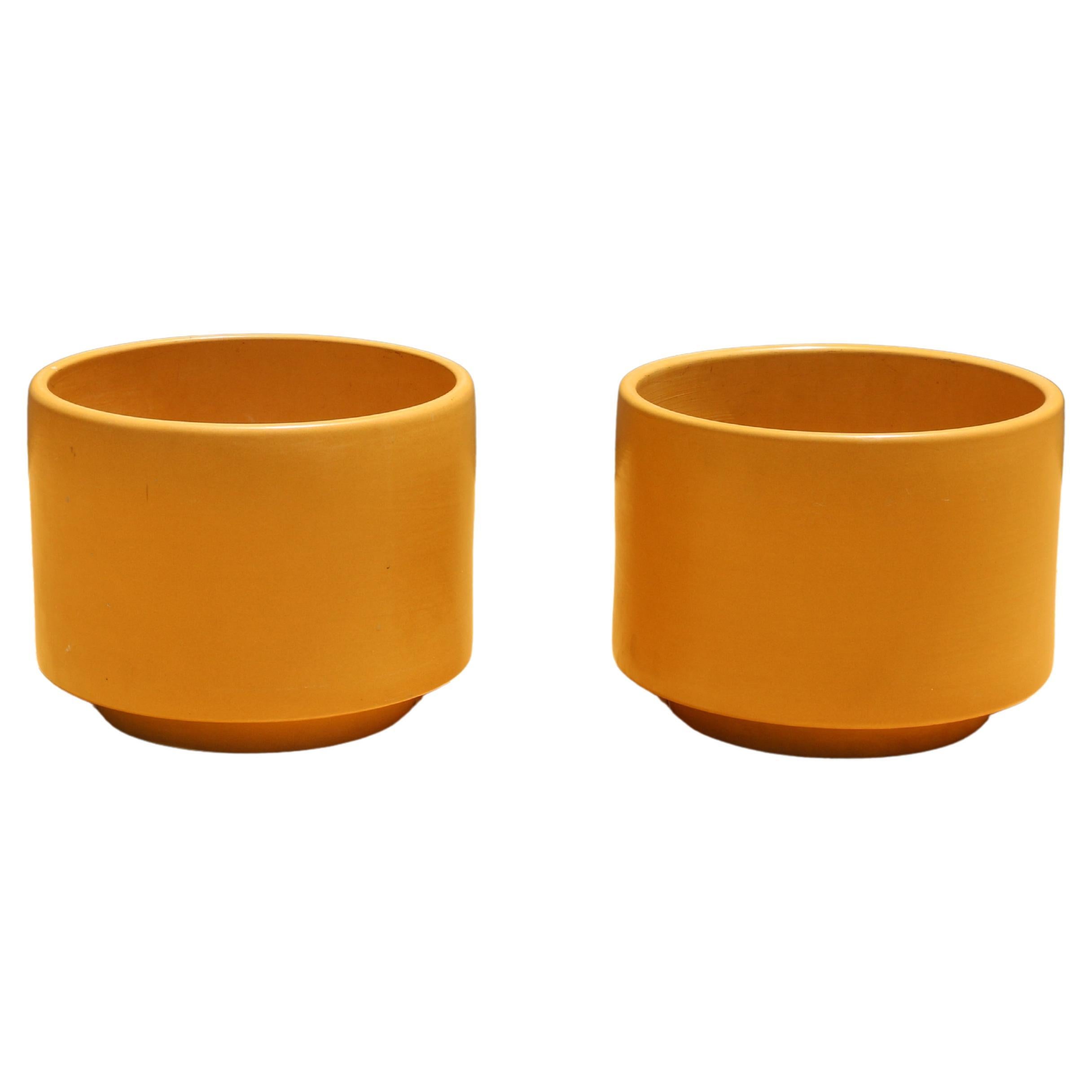1970s Pairs of Modern Planters in Satin Yellow Glaze by Gainey Art Pottery