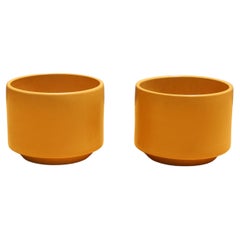 Vintage 1970s Pairs of Modern Planters in Satin Yellow Glaze by Gainey Art Pottery
