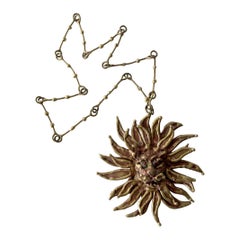 1970s Pal Kepenyes Bronze Glass Lion Sun Necklace