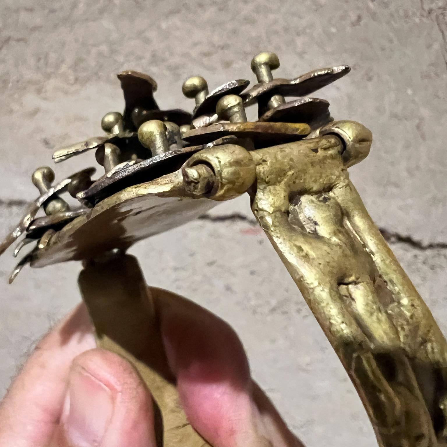 1970s Pal Kepenyes Brutalist Brass Cuff Bracelet Milagros For Sale 7