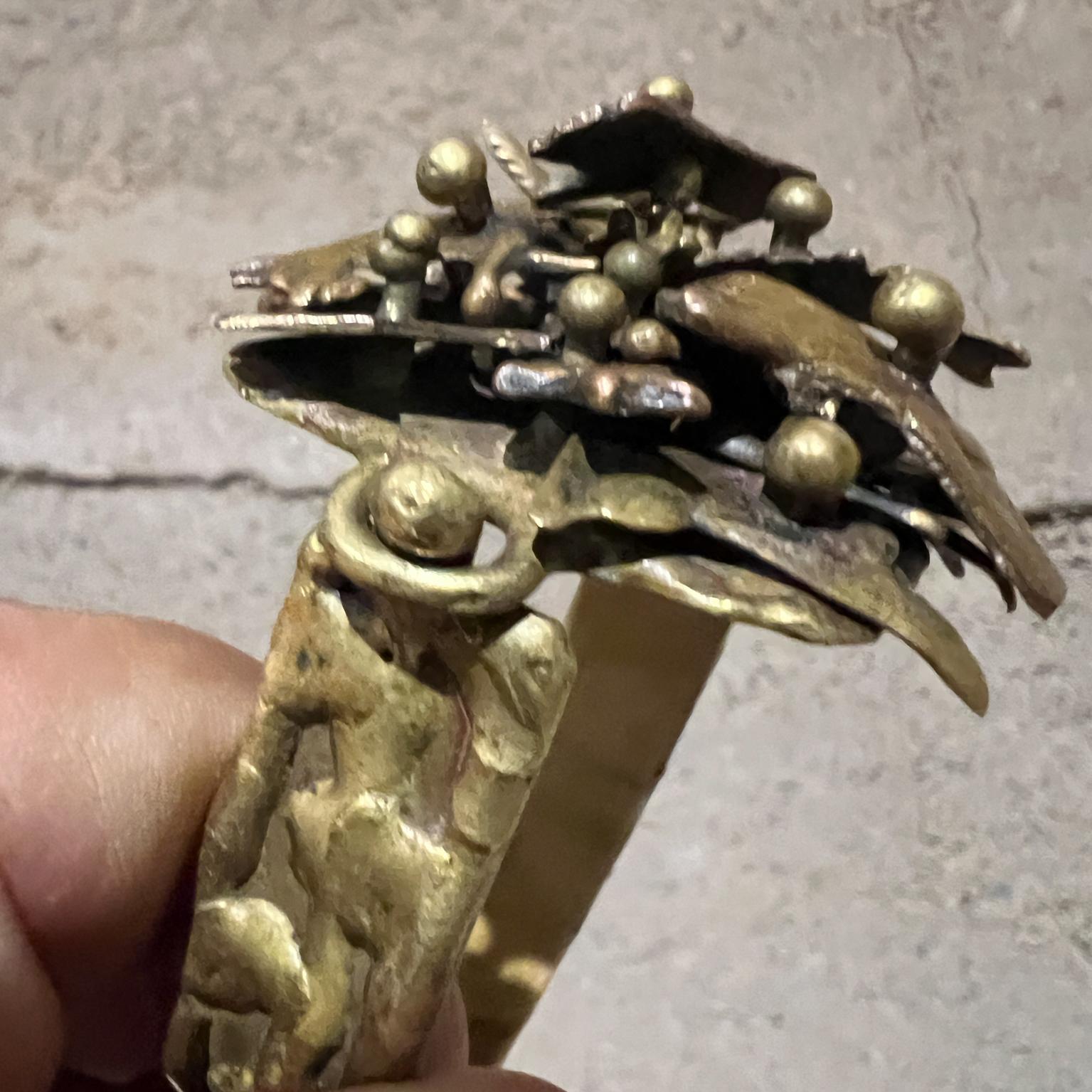 1970s Pal Kepenyes Brutalist Brass Cuff Bracelet Milagros For Sale 8