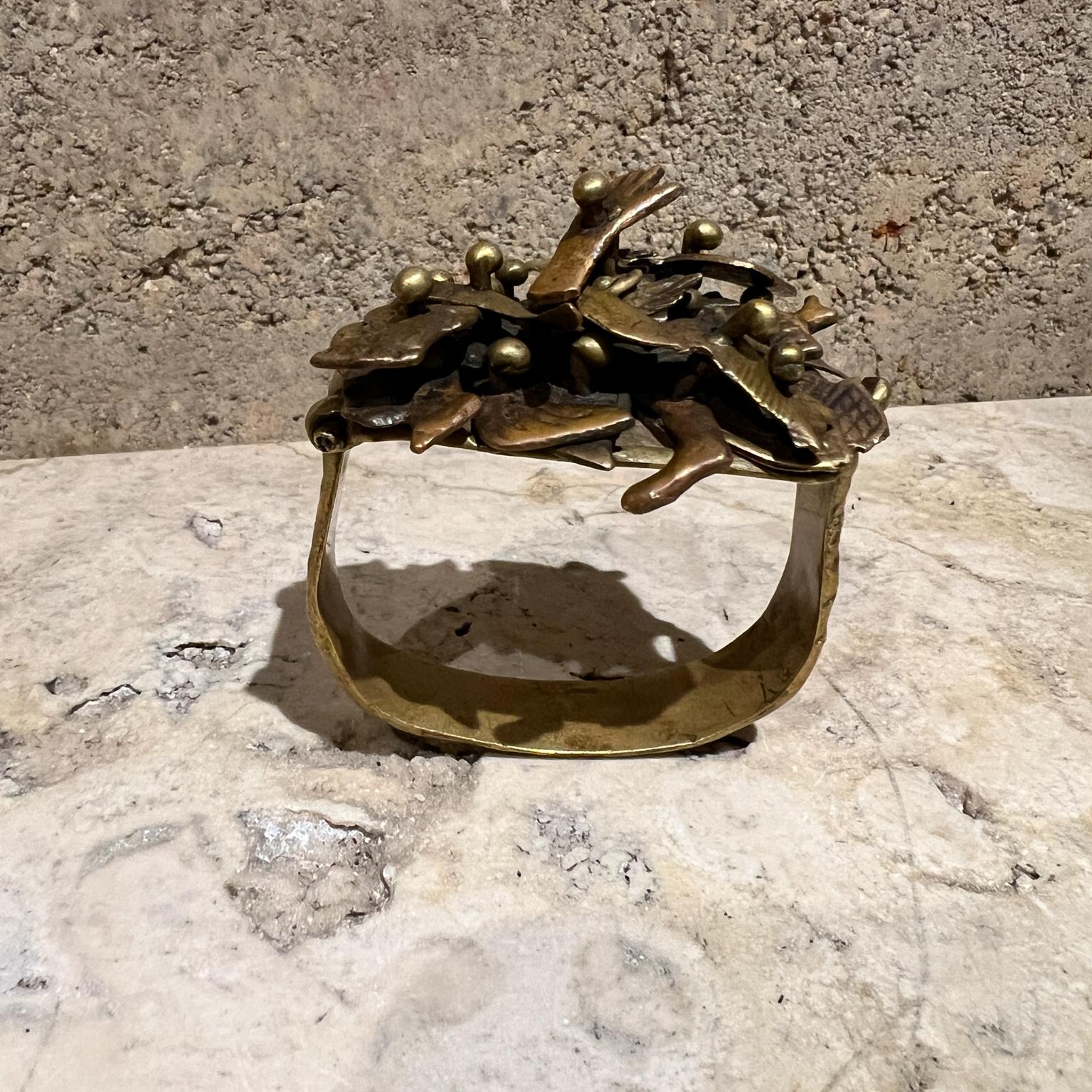 Mid-Century Modern 1970s Pal Kepenyes Brutalist Brass Cuff Bracelet Milagros For Sale