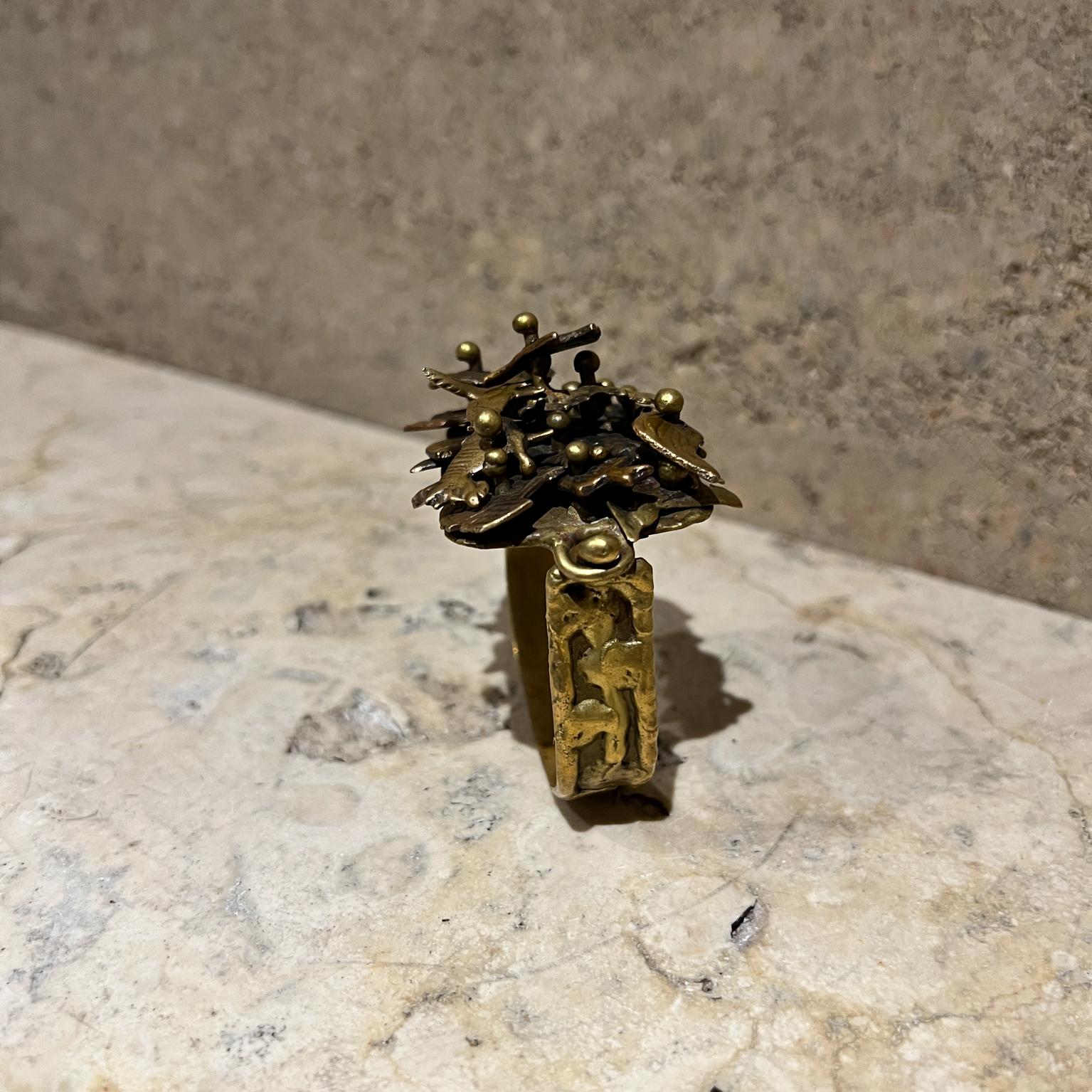 Late 20th Century 1970s Pal Kepenyes Brutalist Brass Cuff Bracelet Milagros For Sale