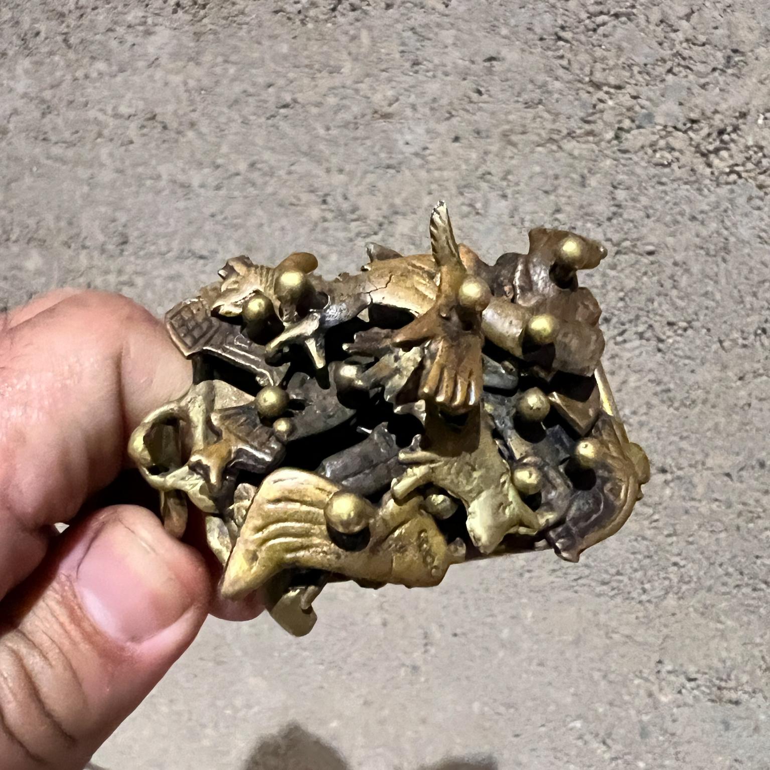1970s Pal Kepenyes Brutalist Brass Cuff Bracelet Milagros For Sale 3