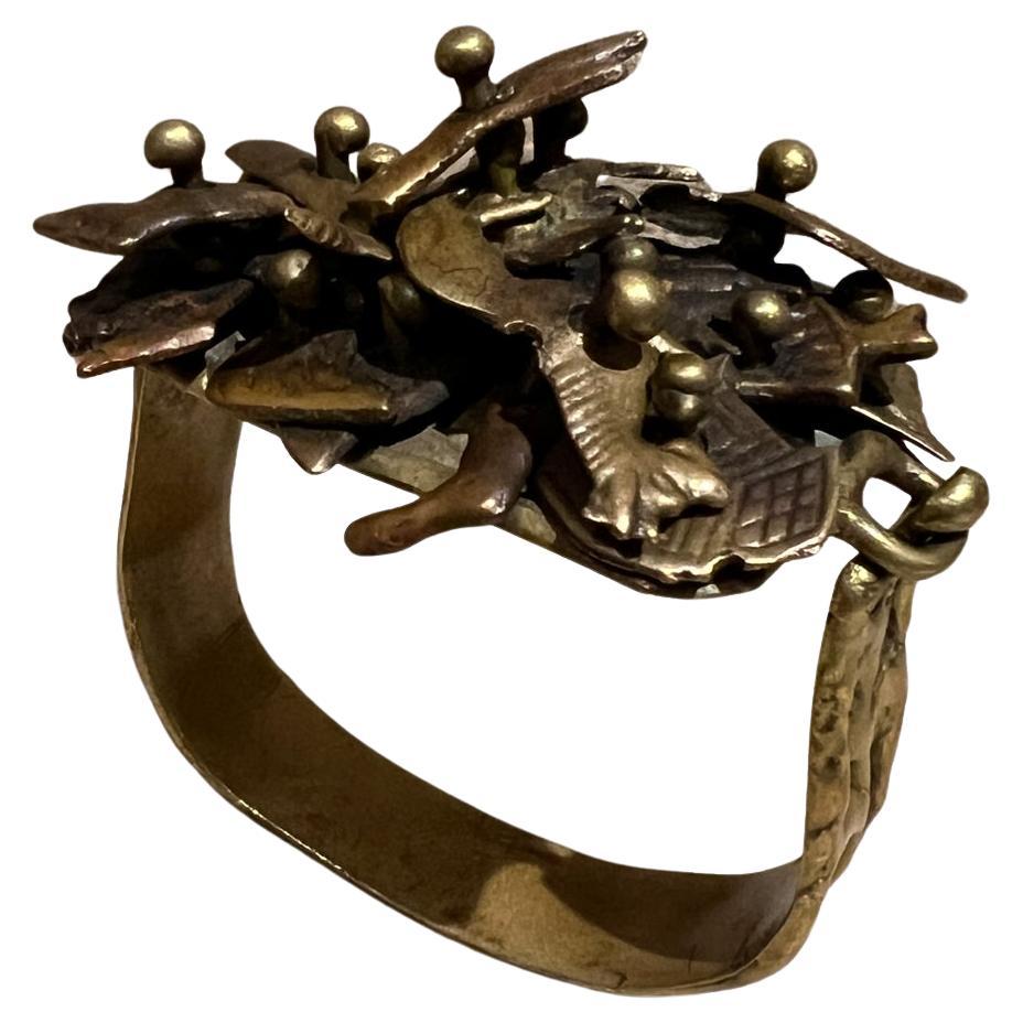 1970s Pal Kepenyes Brutalist Brass Cuff Bracelet Milagros