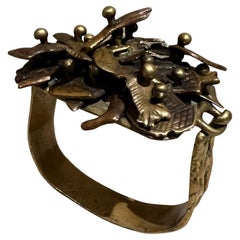 1970s Pal Kepenyes Brutalist Brass Cuff Bracelet Milagros