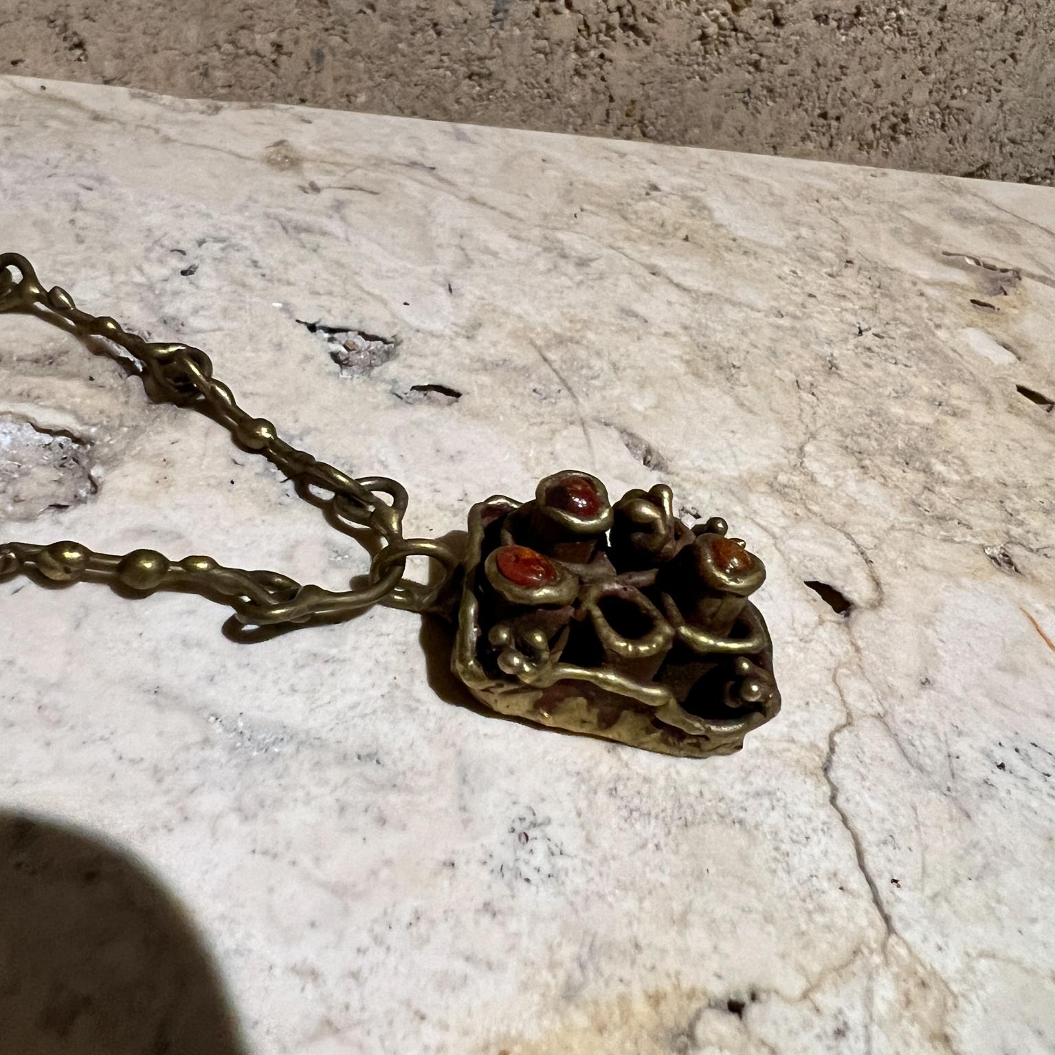 Mexican 1970s Pal Kepenyes Brutalist Brass Necklace For Sale