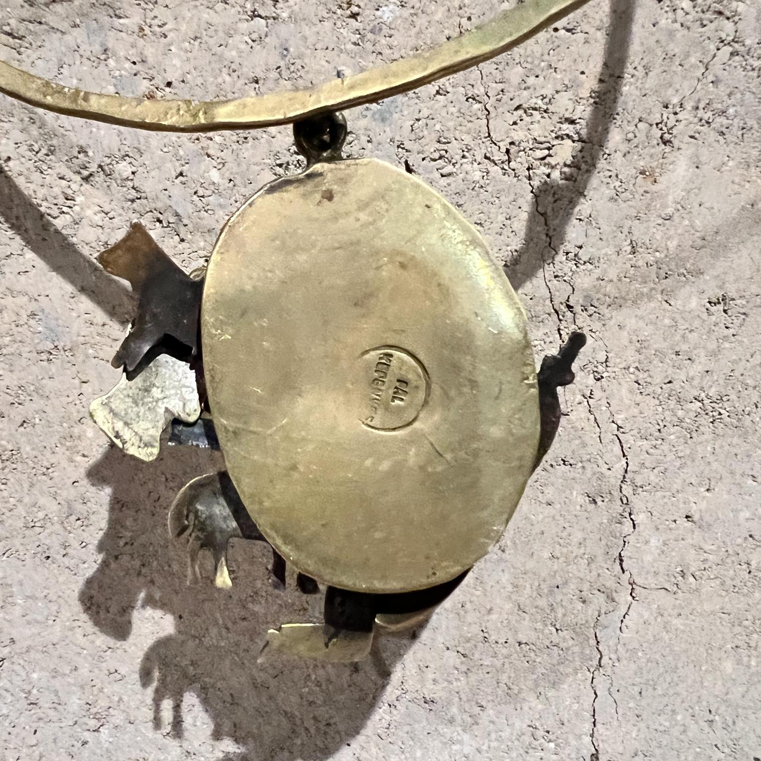 1970s Pal Kepenyes Brutalist Brass Necklace Milagros Series For Sale 2
