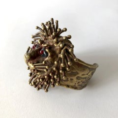 1970s Pal Kepenyes Mexican Modernist Bronze Glass Eyed Lion Cuff Bracelet