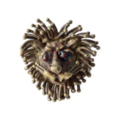 1970s Pal Kepenyes Mexican Modernist Bronze Glass Eyed Lion Cuff Bracelet