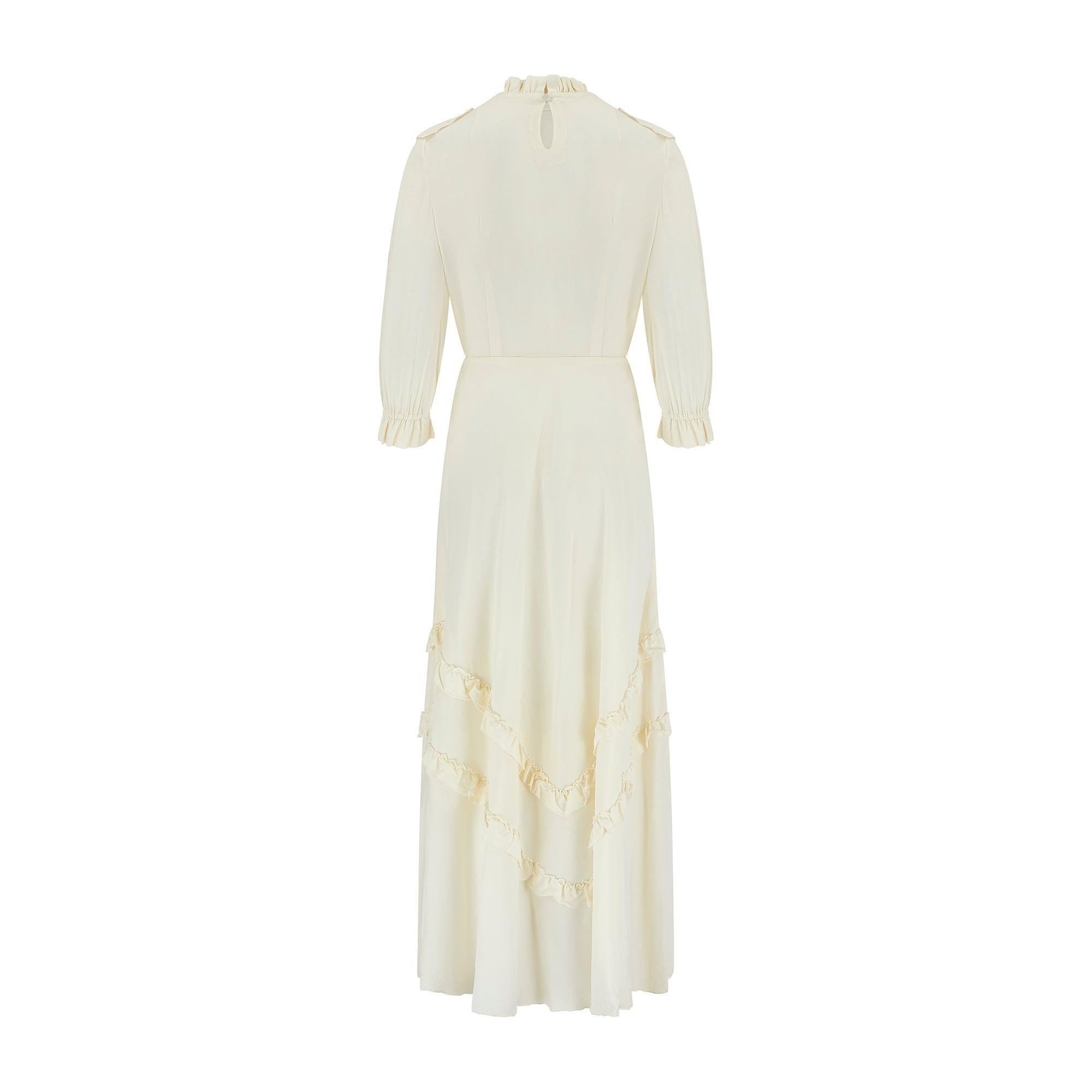 Beige 1970s Pale Cream Pintuck Maxi Dress For Sale