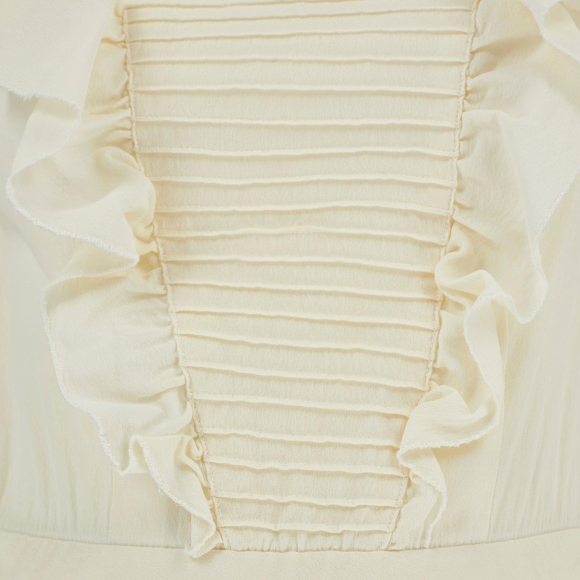 1970s Pale Cream Pintuck Maxi Dress In Excellent Condition For Sale In London, GB