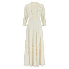 1970s Pale Cream Pintuck Maxi Dress