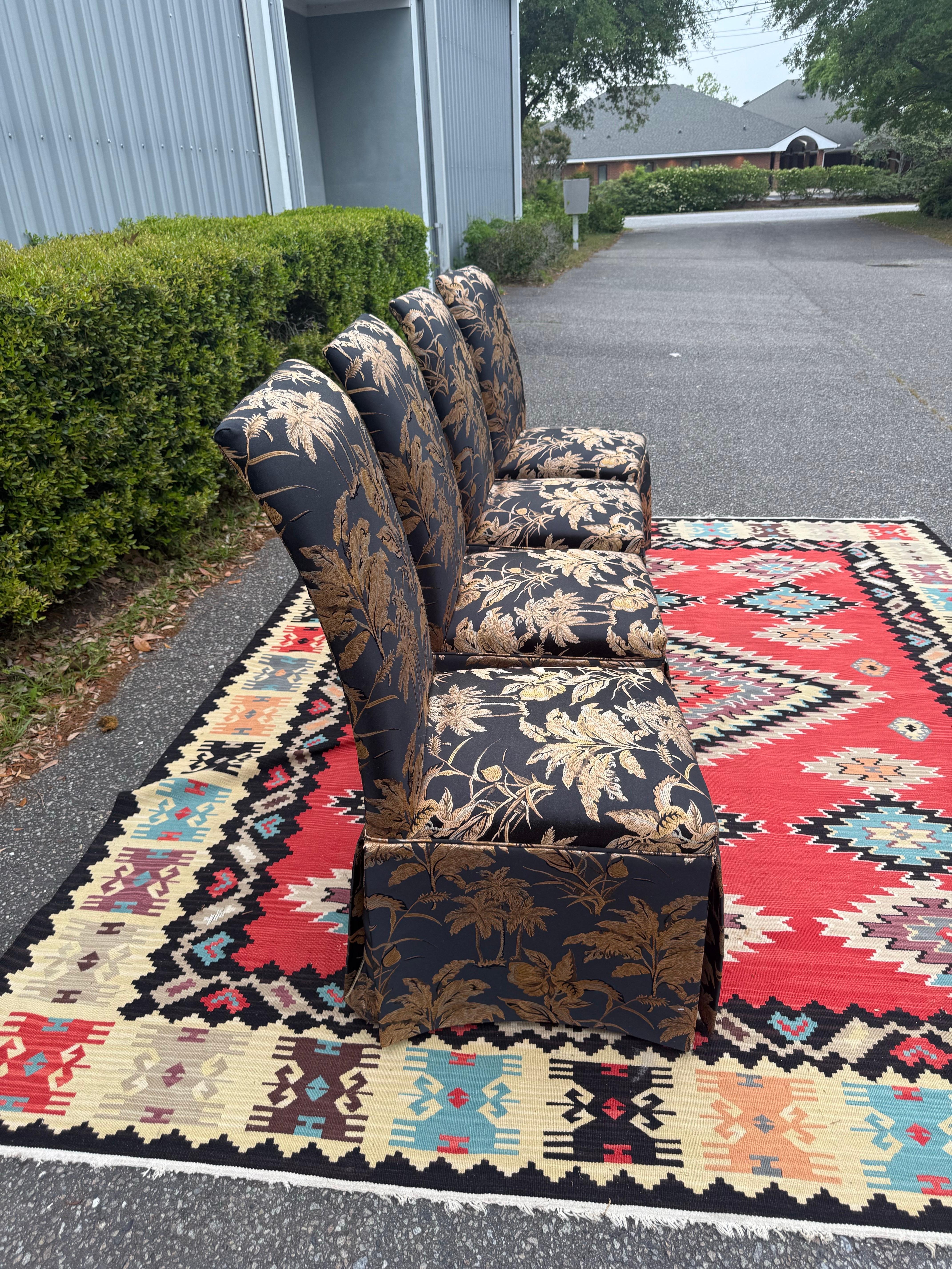 Juego de 4 sillas de comedor estilo Parsons de la década de 1970 Palm Beach Chic Chinoiserie en Bueno estado para la venta en Charleston, SC