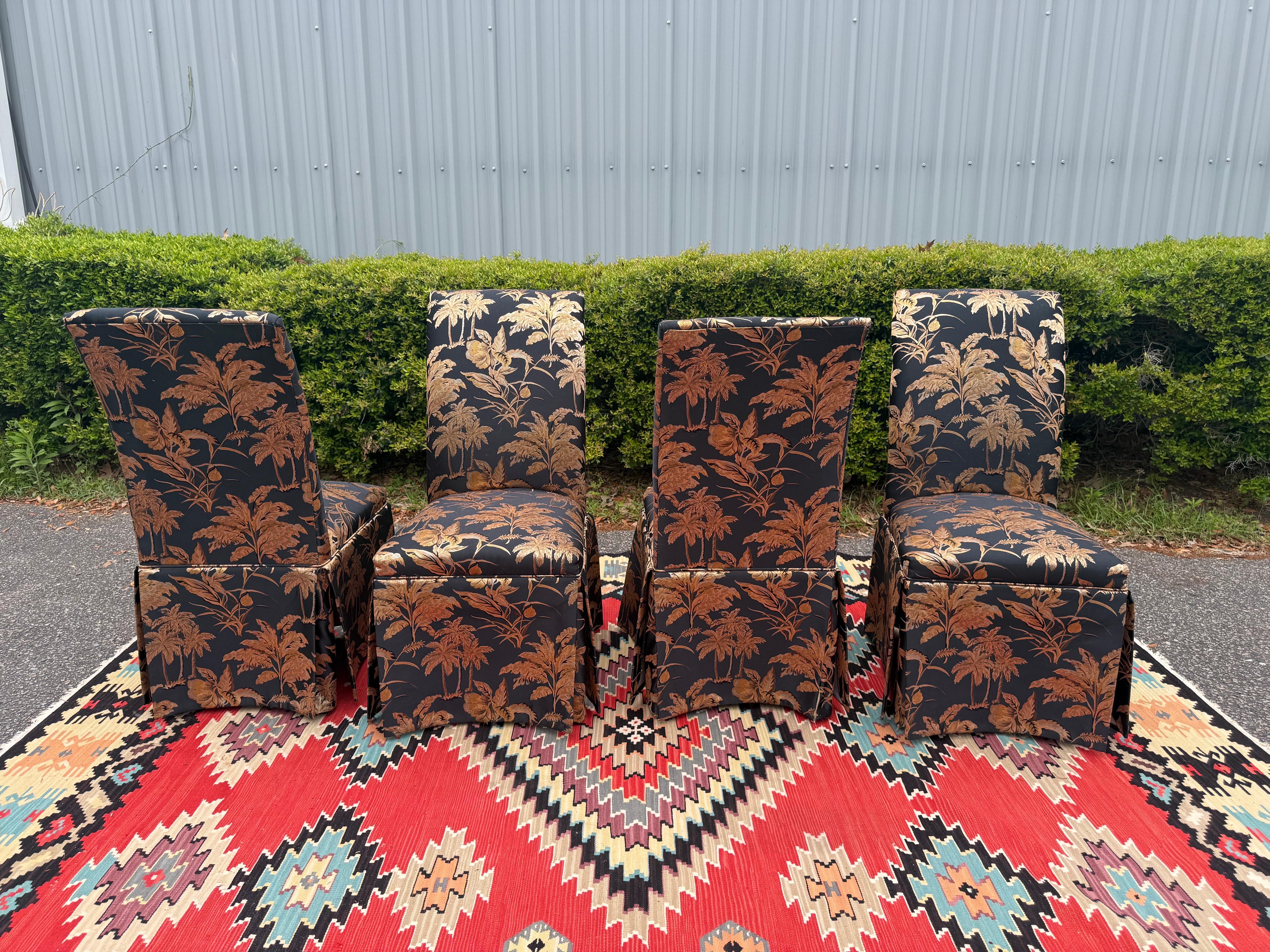 Juego de 4 sillas de comedor estilo Parsons de la década de 1970 Palm Beach Chic Chinoiserie finales del siglo XX en venta