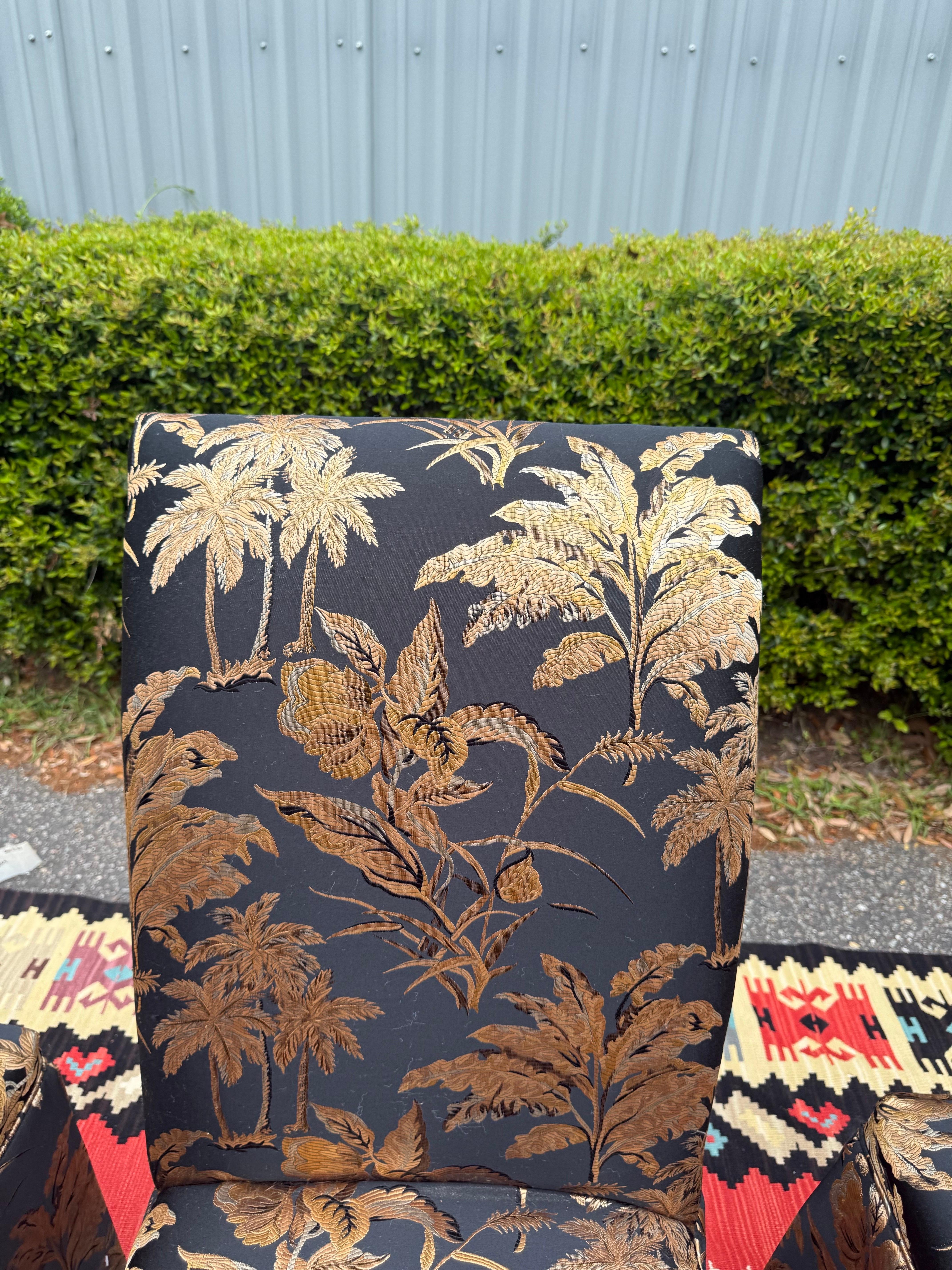 Juego de 4 sillas de comedor estilo Parsons de la década de 1970 Palm Beach Chic Chinoiserie Seda en venta