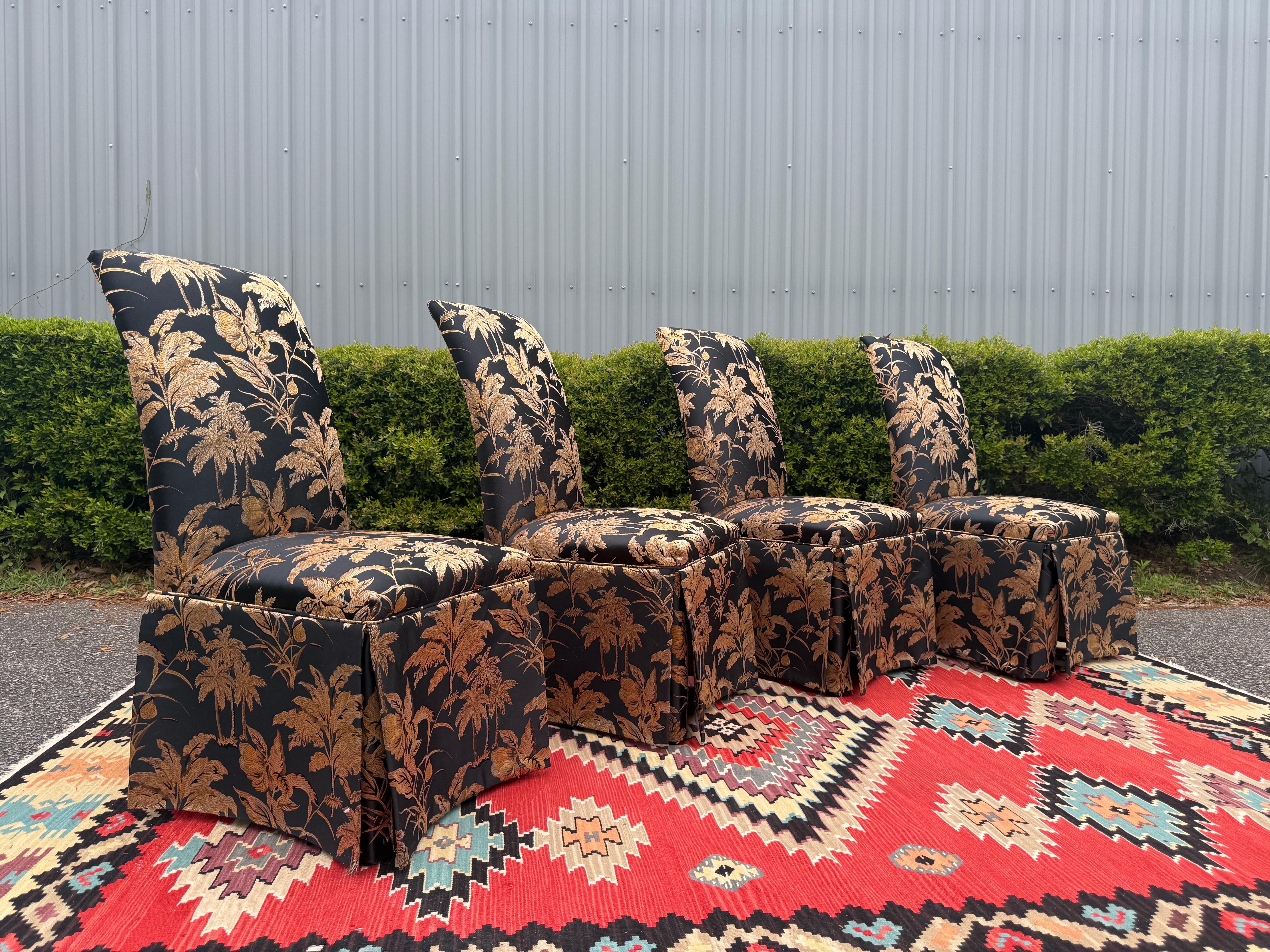 Juego de 4 sillas de comedor estilo Parsons de la década de 1970 Palm Beach Chic Chinoiserie en venta 2