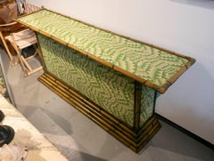 1970s Palm Beach Style Tropical Console Table in Bamboo and Printed Fabric