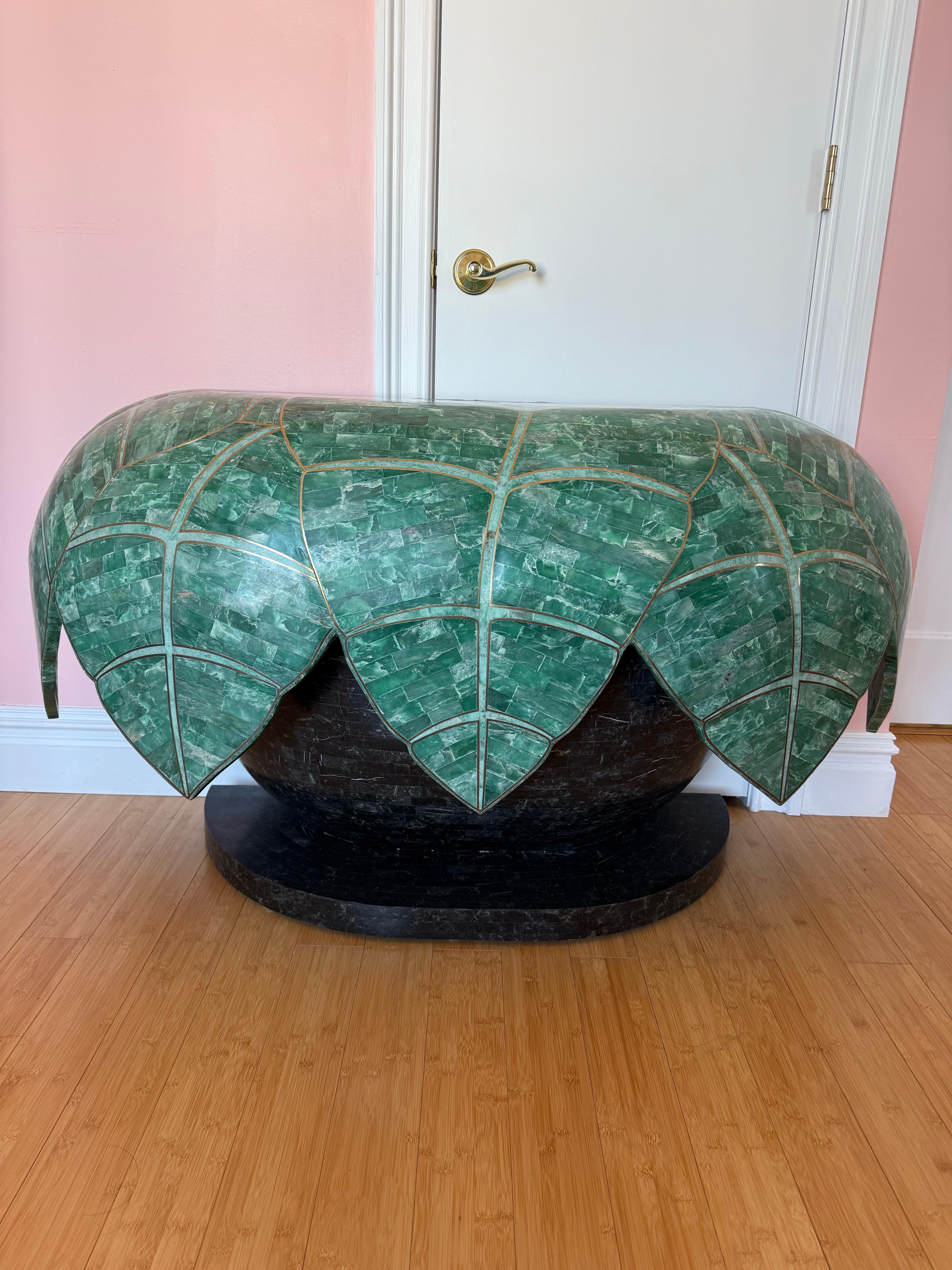 1970 Miroir à feuilles de palmier et table console assortie dans le style de Maitland Smi en vente 2