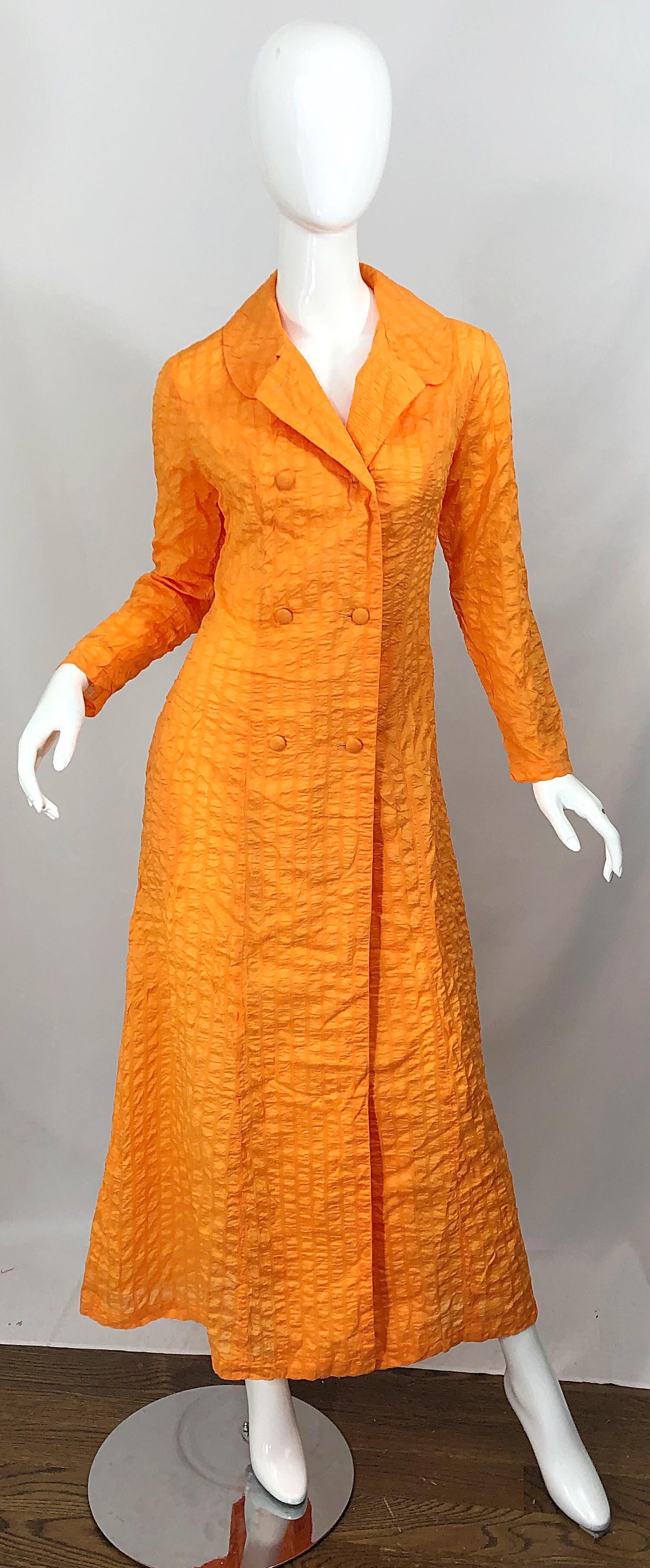 Giacca Palmers anni '70 in seta e nylon arancione neon brillante a doppio petto Vintage 70s in vendita 8
