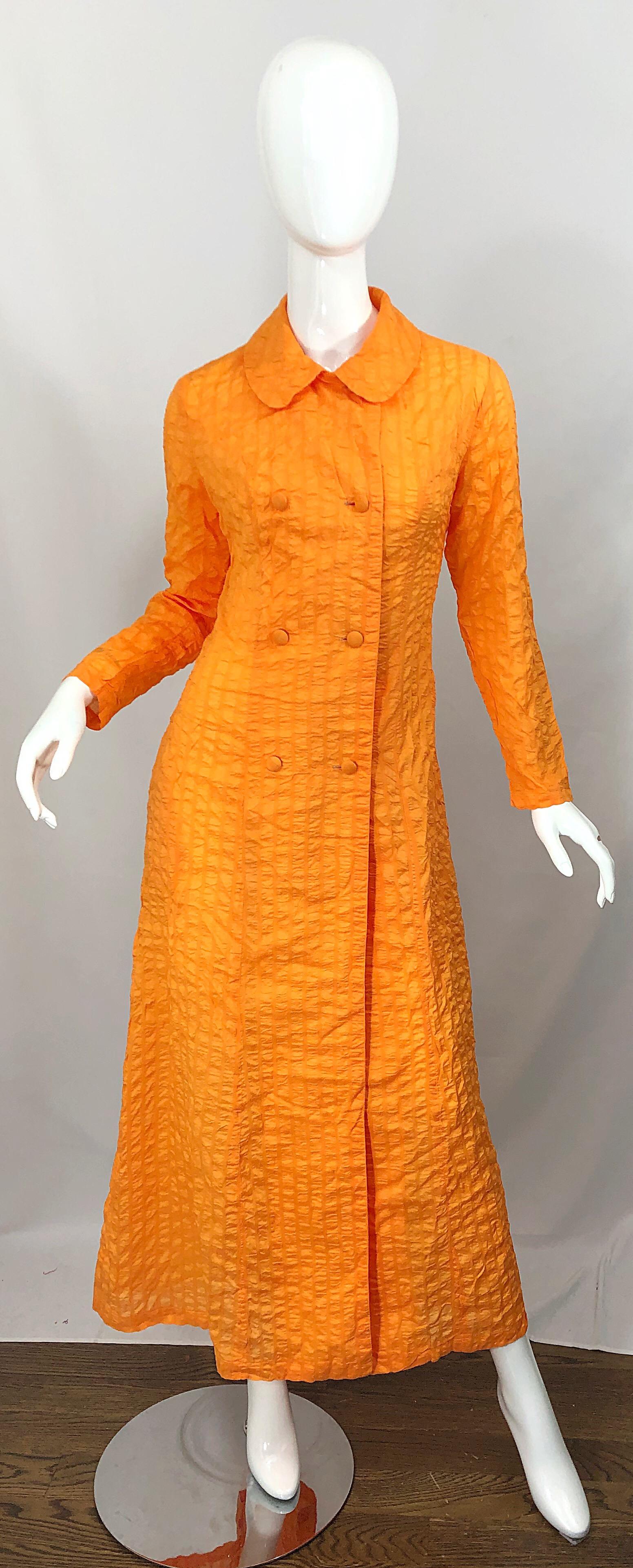 Giacca Palmers anni '70 in seta e nylon arancione neon brillante a doppio petto Vintage 70s in vendita 12