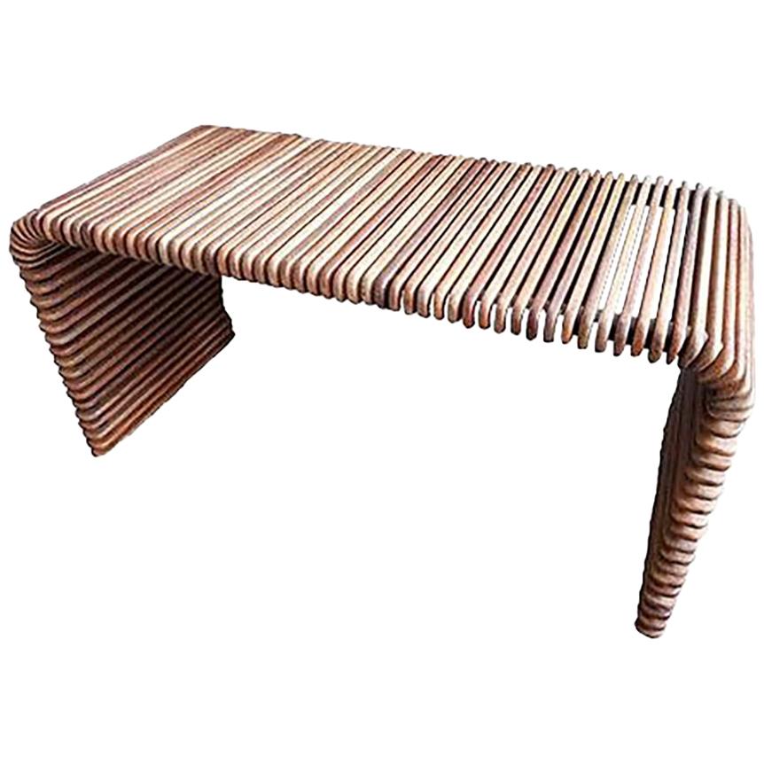 1970s Palmwood Slatted Waterfall Console For Sale