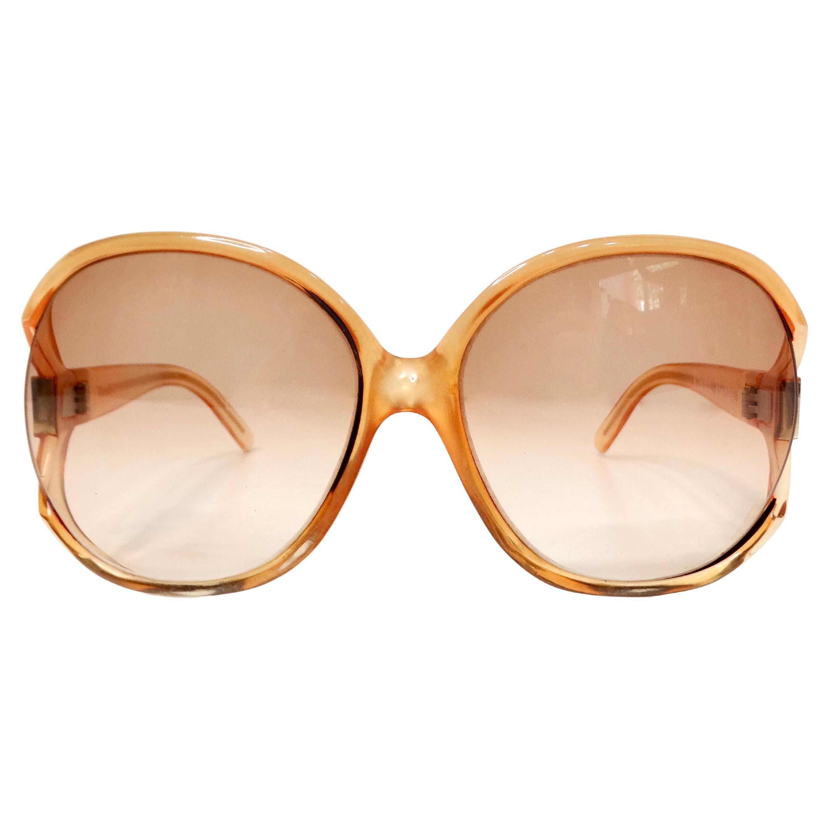 1970 Paola Belle Orange Lunettes de soleil rondes surdimensionnées transparentes en vente