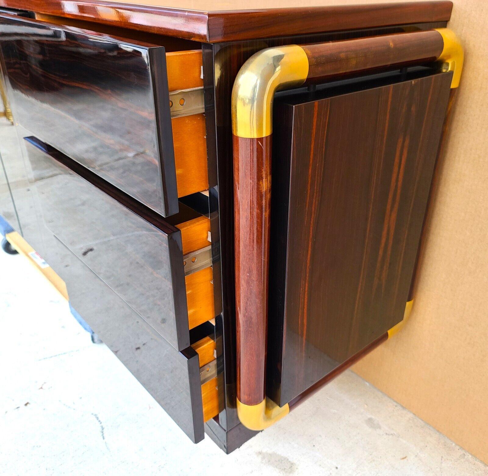 1970s Paolo Barracheli Style Italian Lacquered & Brass Credenza Bar For Sale 4