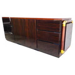1970s Paolo Barracheli Style Italian Lacquered & Brass Credenza Bar