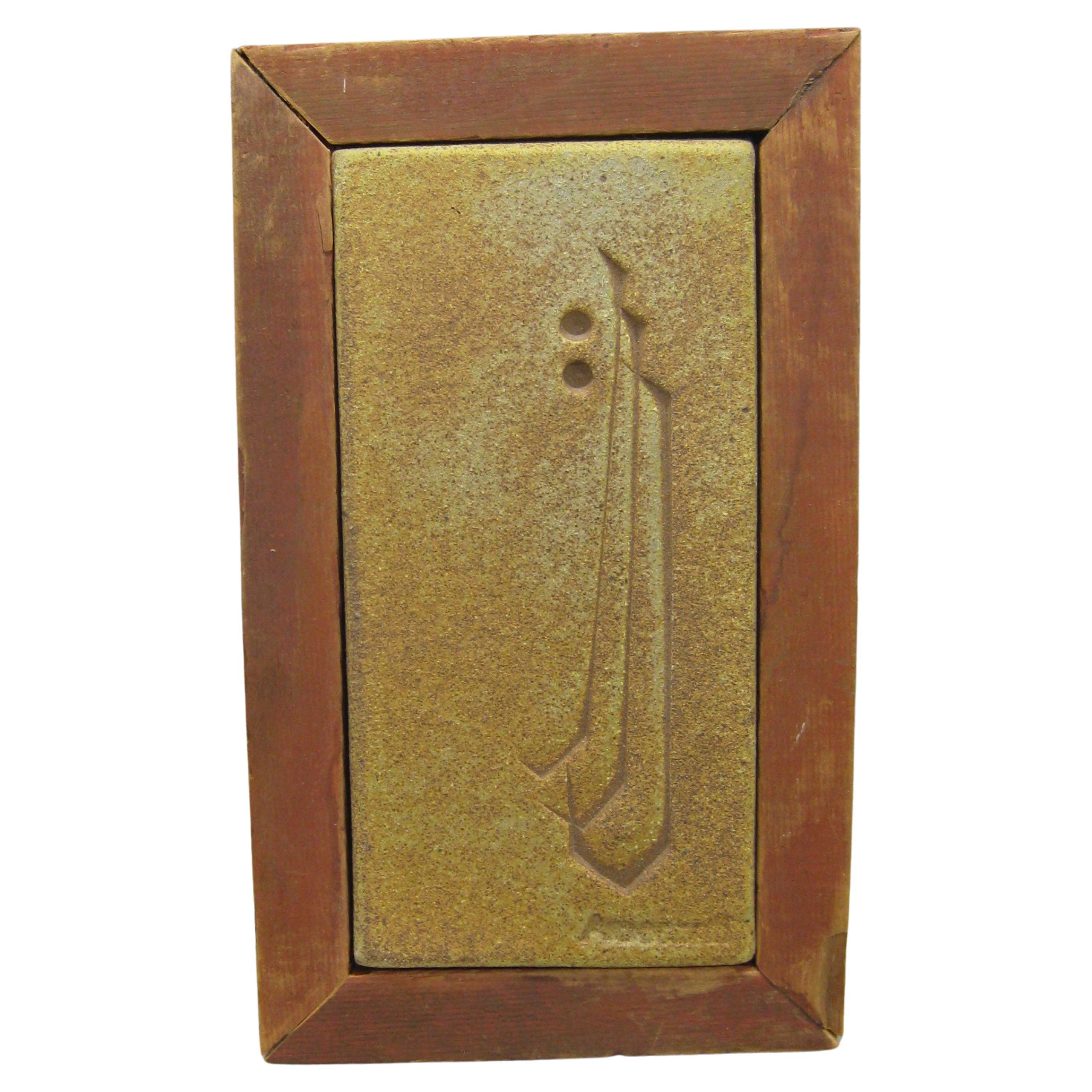 1970s Paolo Soleri Arcosanti Abstract Pottery Wall Plaque Sculpture in Frame For Sale