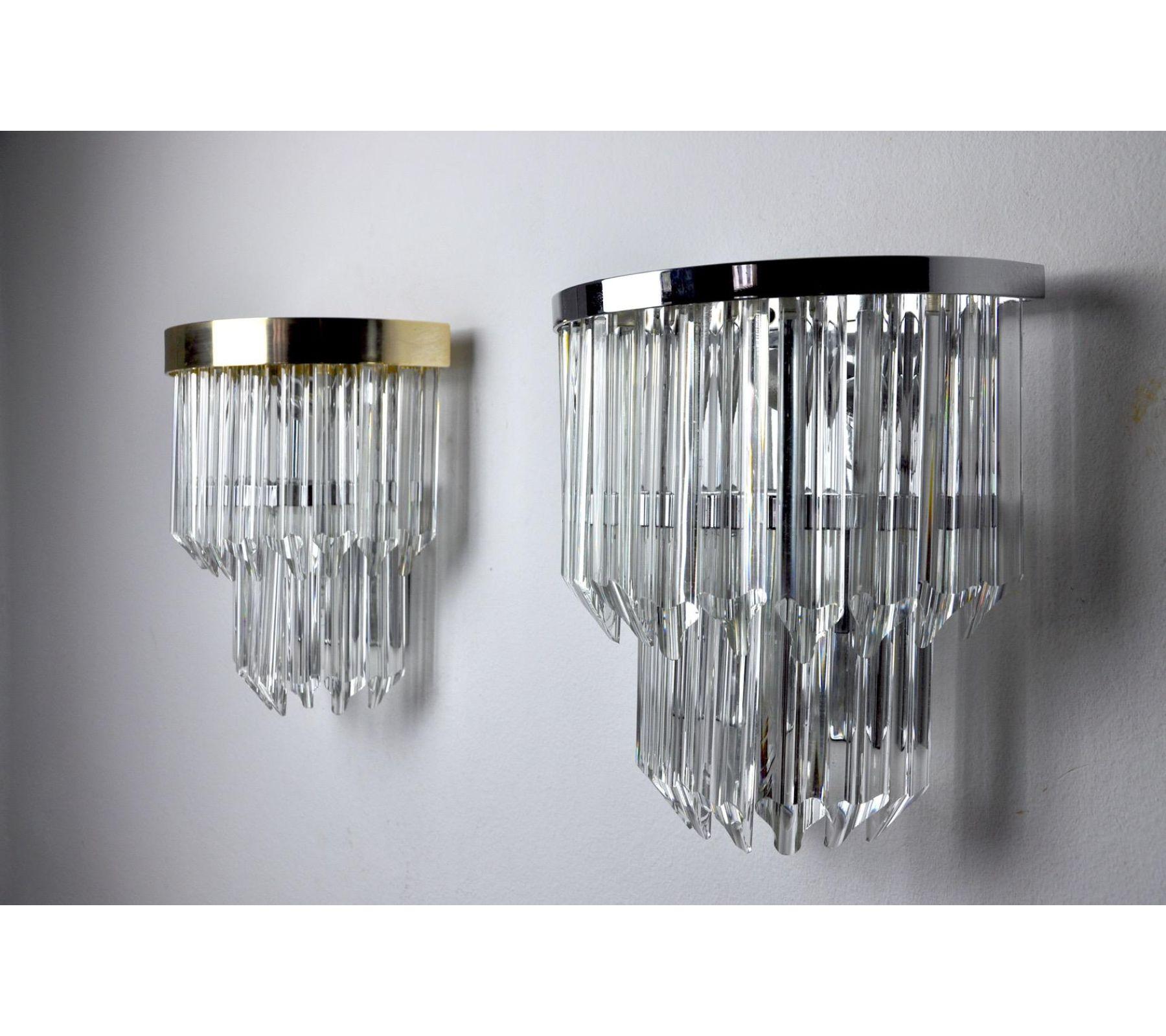 1970s Paolo Venini Chrome and Glass Sconces, Italy, a Pair In Good Condition For Sale In BARCELONA, ES