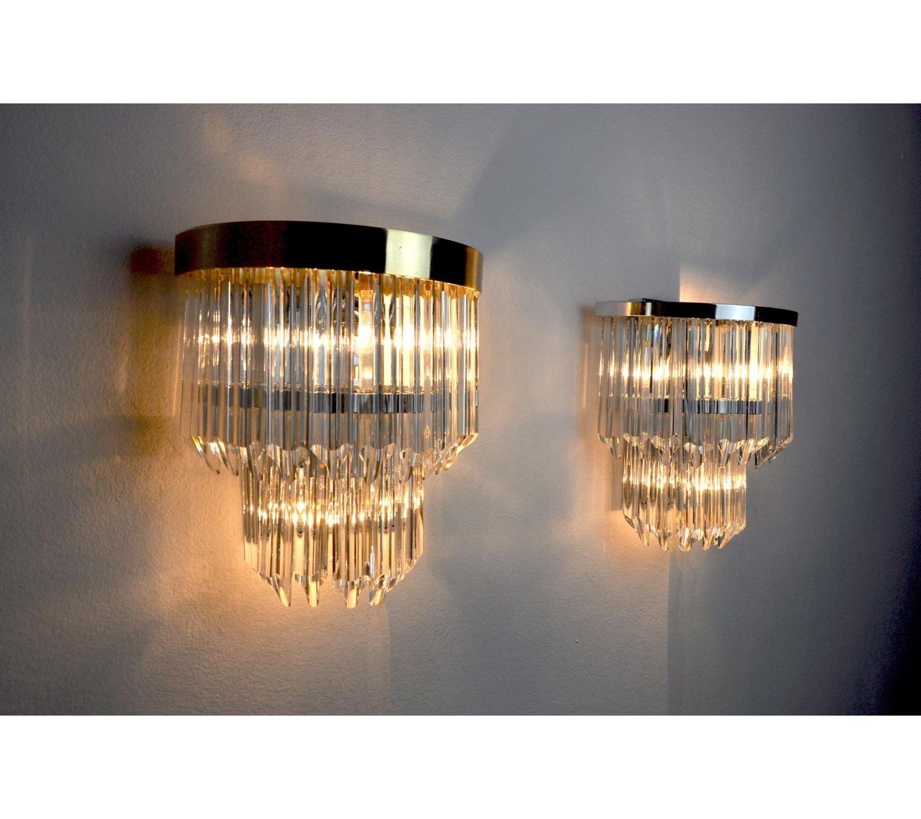 Late 20th Century 1970s Paolo Venini Chrome and Glass Sconces, Italy, a Pair For Sale
