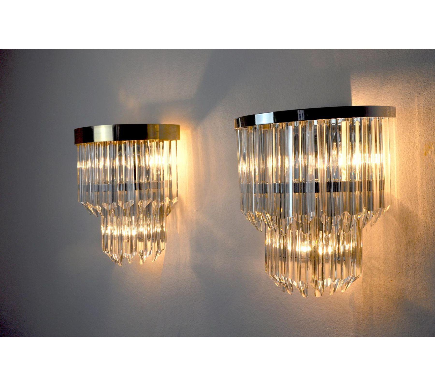 Crystal 1970s Paolo Venini Chrome and Glass Sconces, Italy, a Pair For Sale