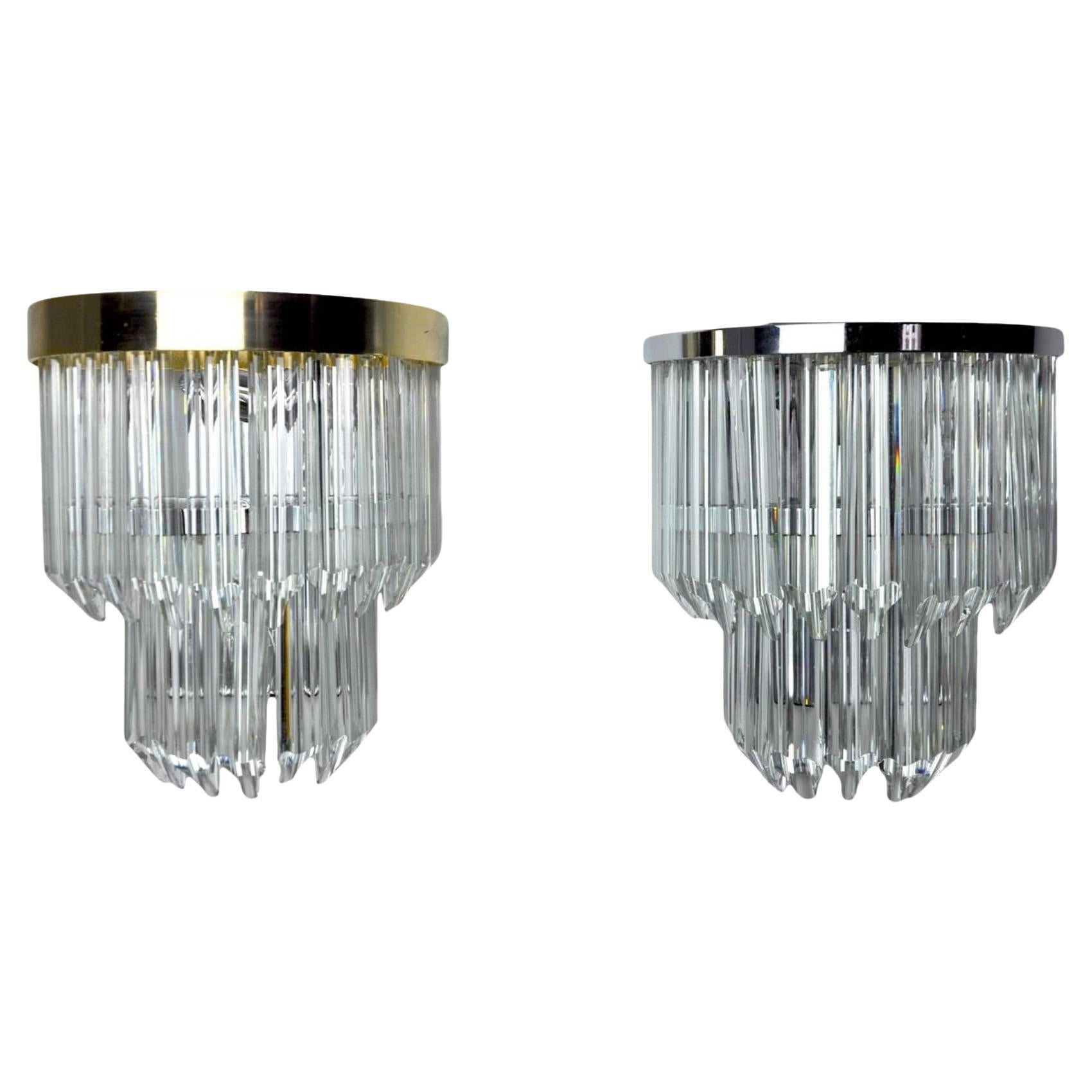 1970s Paolo Venini Chrome and Glass Sconces, Italy, a Pair