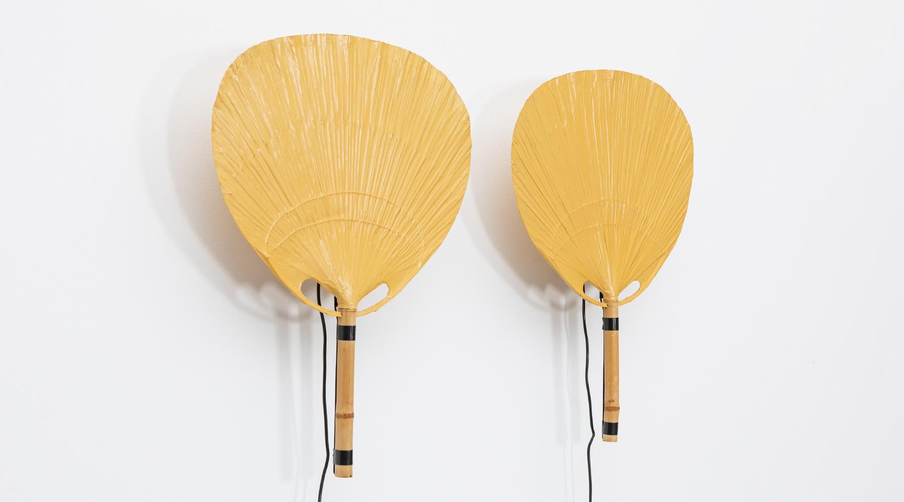 German 1970s Paper and Bamboo Pair of Wall Lamps by Ingo Maurer 'a'