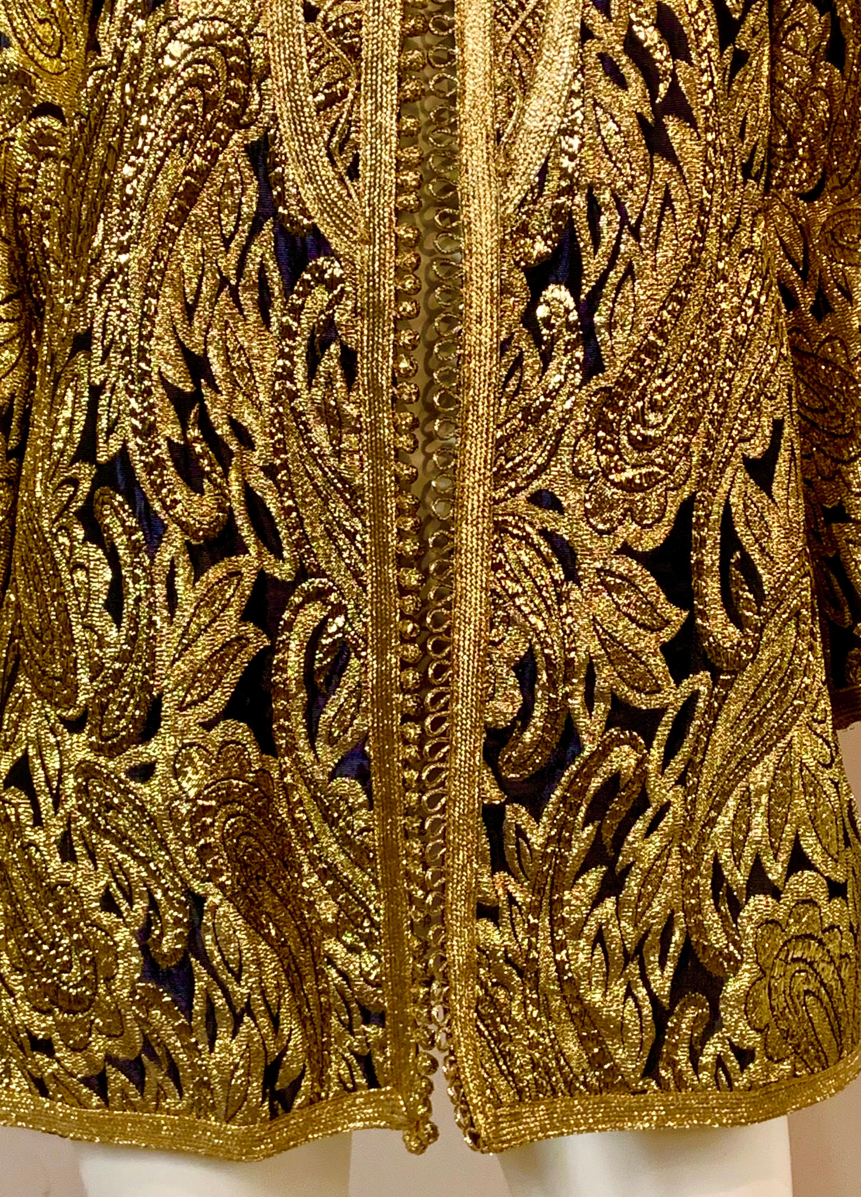 1970's Paraphernalia Moroccan Jacket Purple Silk with Bright Gold Metallic  For Sale 1