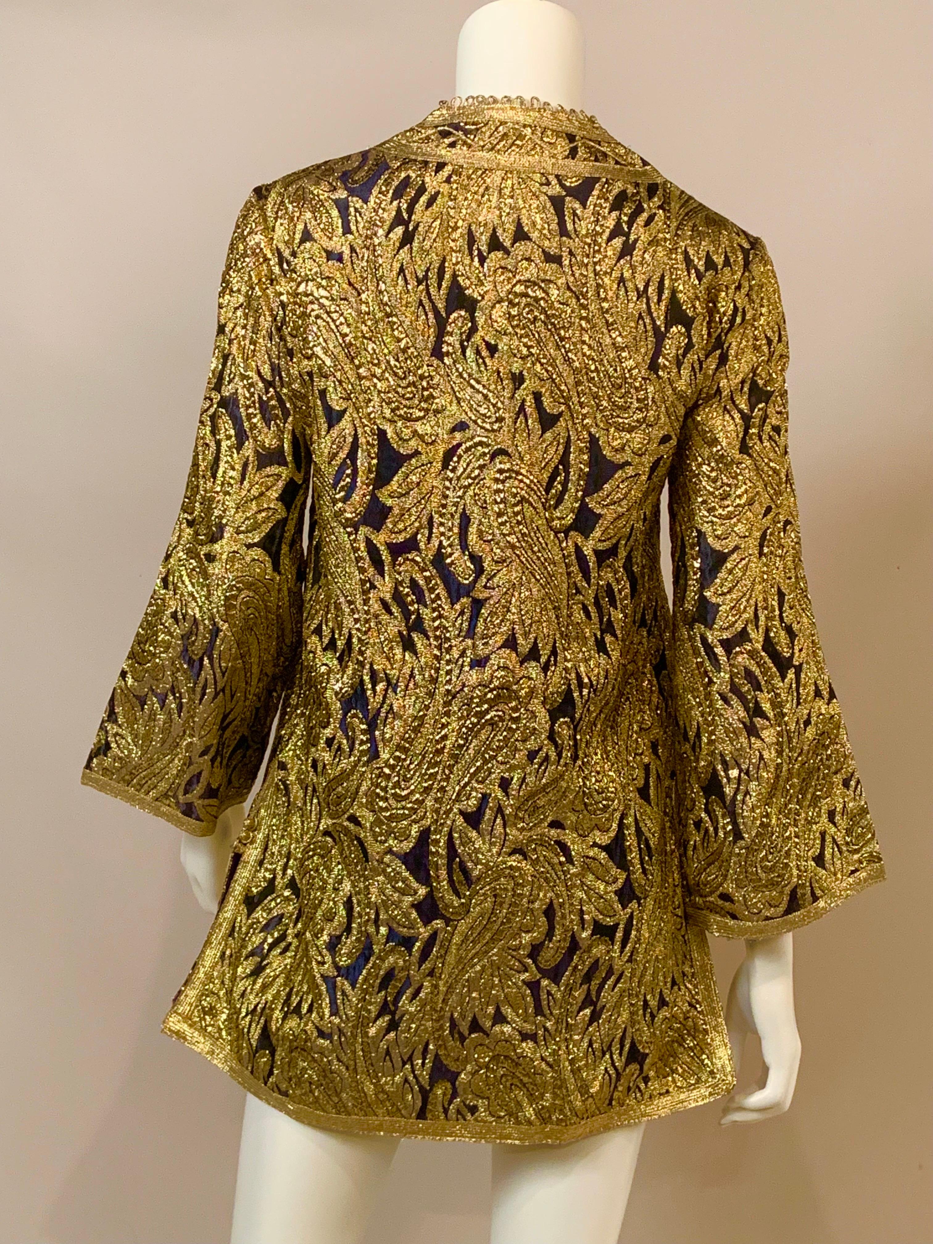 1970's Paraphernalia Moroccan Jacket Purple Silk with Bright Gold Metallic  For Sale 2
