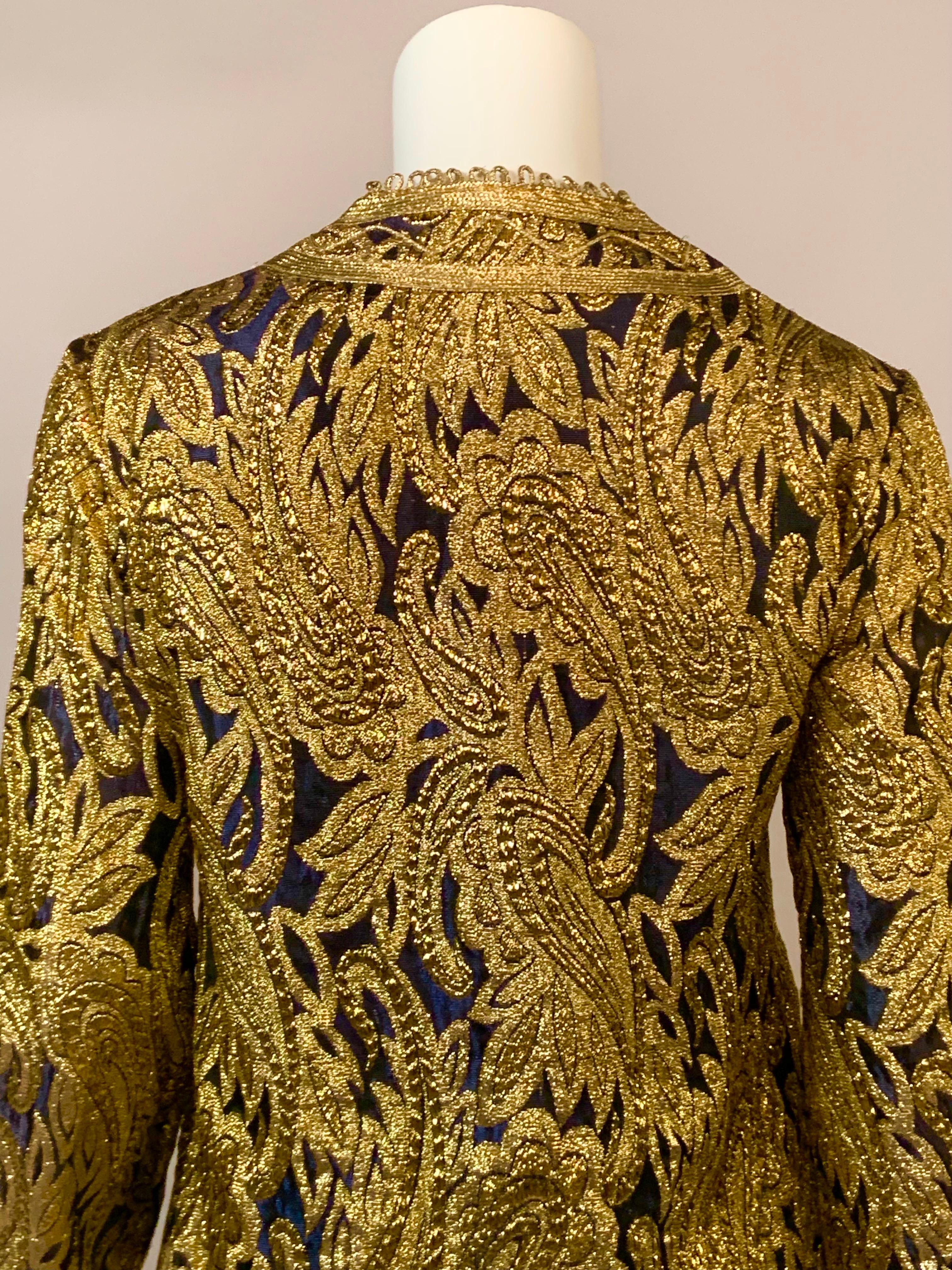 1970's Paraphernalia Moroccan Jacket Purple Silk with Bright Gold Metallic  For Sale 3