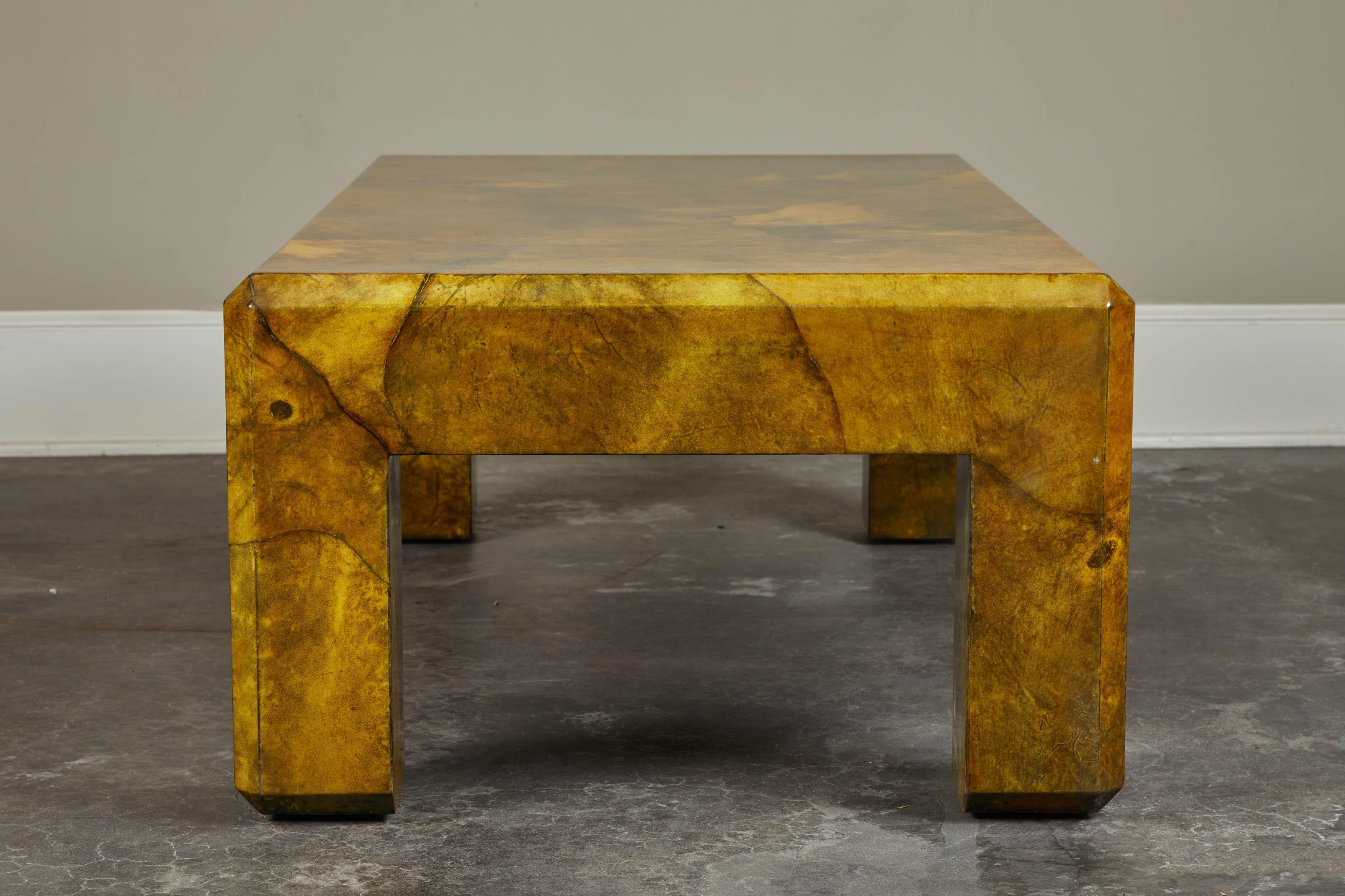 Goatskin 1970s Parchment Coffee Table by Karl Springer