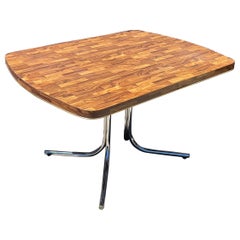 Retro 1970s Parquet Laminate Expanding Dining Table